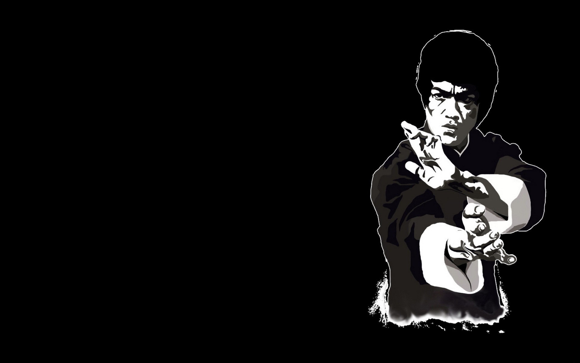 Bruce Lee, Bianco e nero, Illustrazione, Sfondo nero, Full HD, wallpaper per computer
