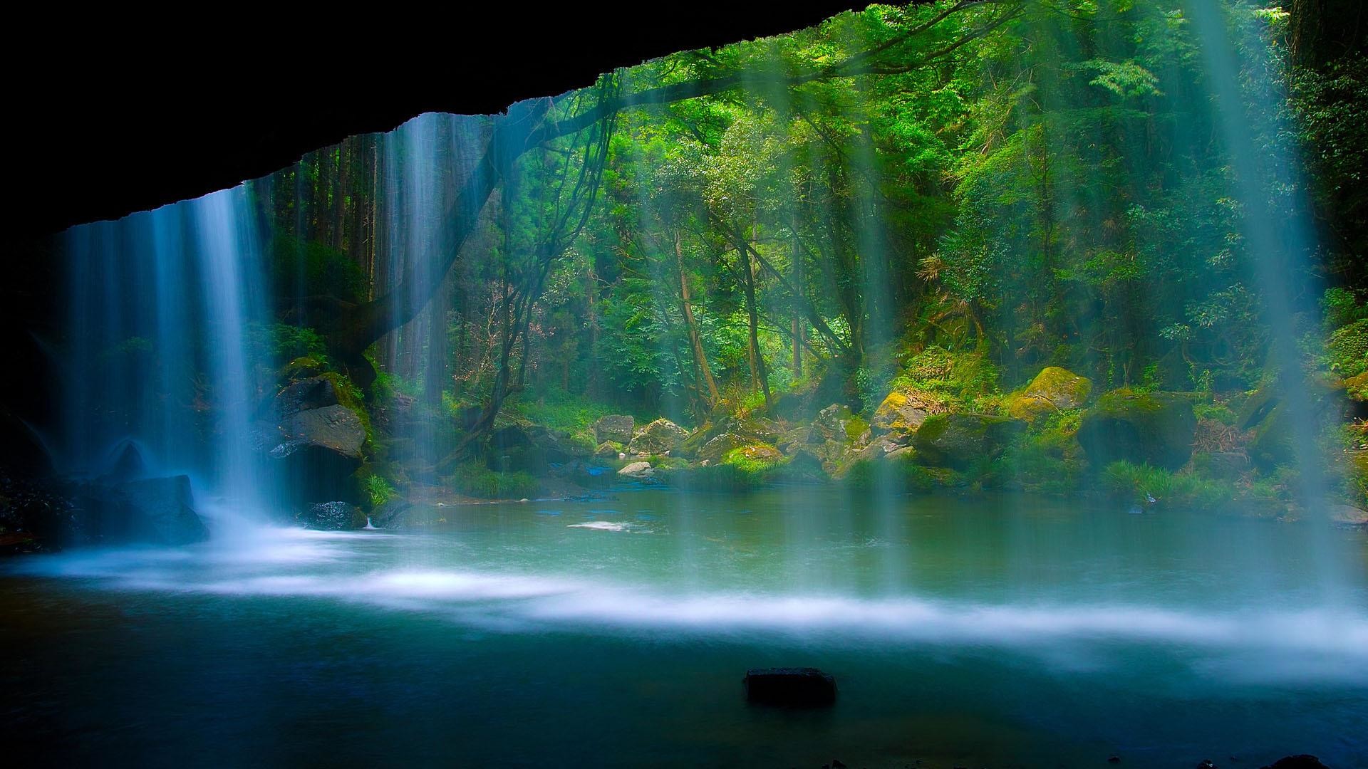 Cascata, Foresta, Grotta, Natura, sfondo desktop