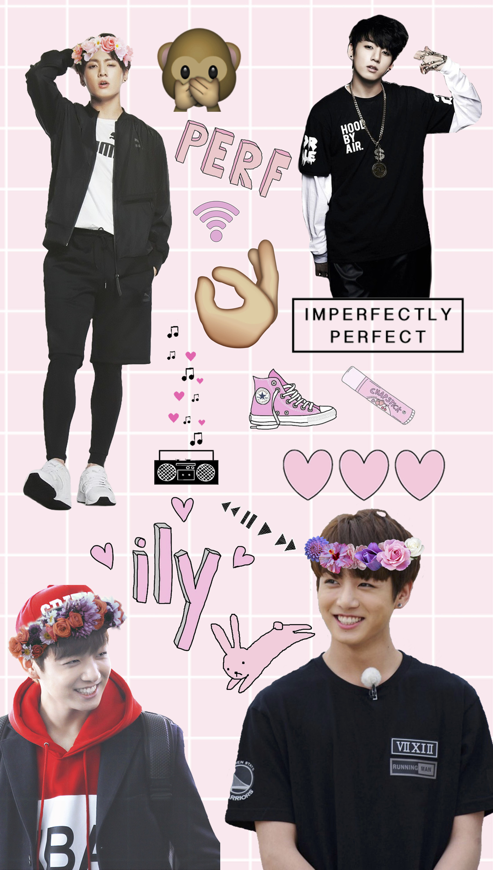 BTS, Collage, Emoji, Rosa, sfondo per iPhone e Android