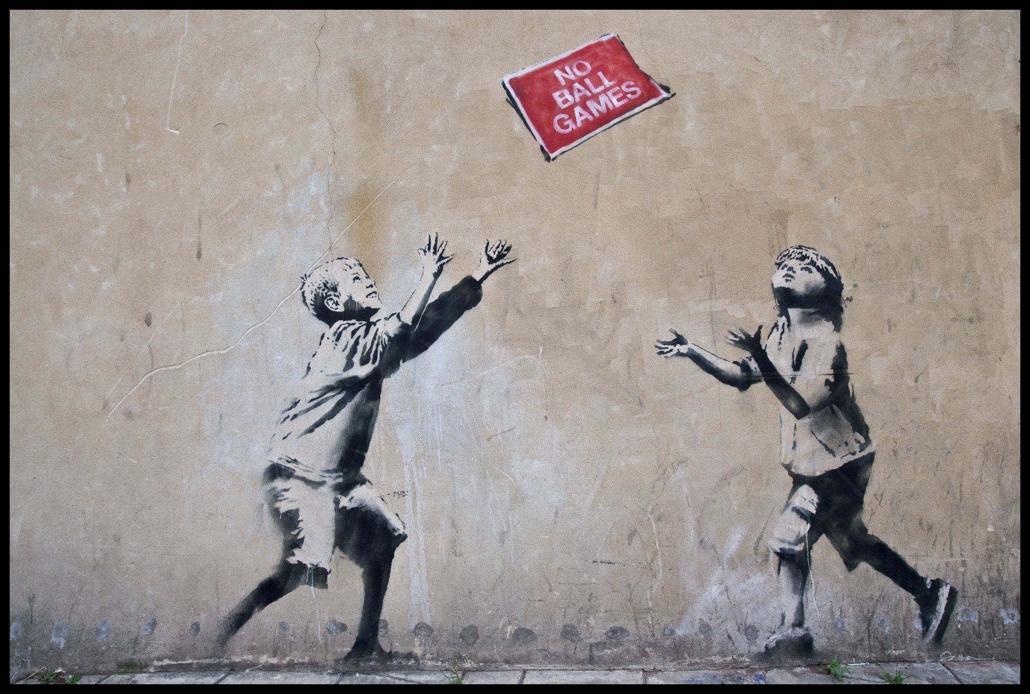 No Ball Games, Banksy, Bambini, Street art, Full HD, sfondo desktop