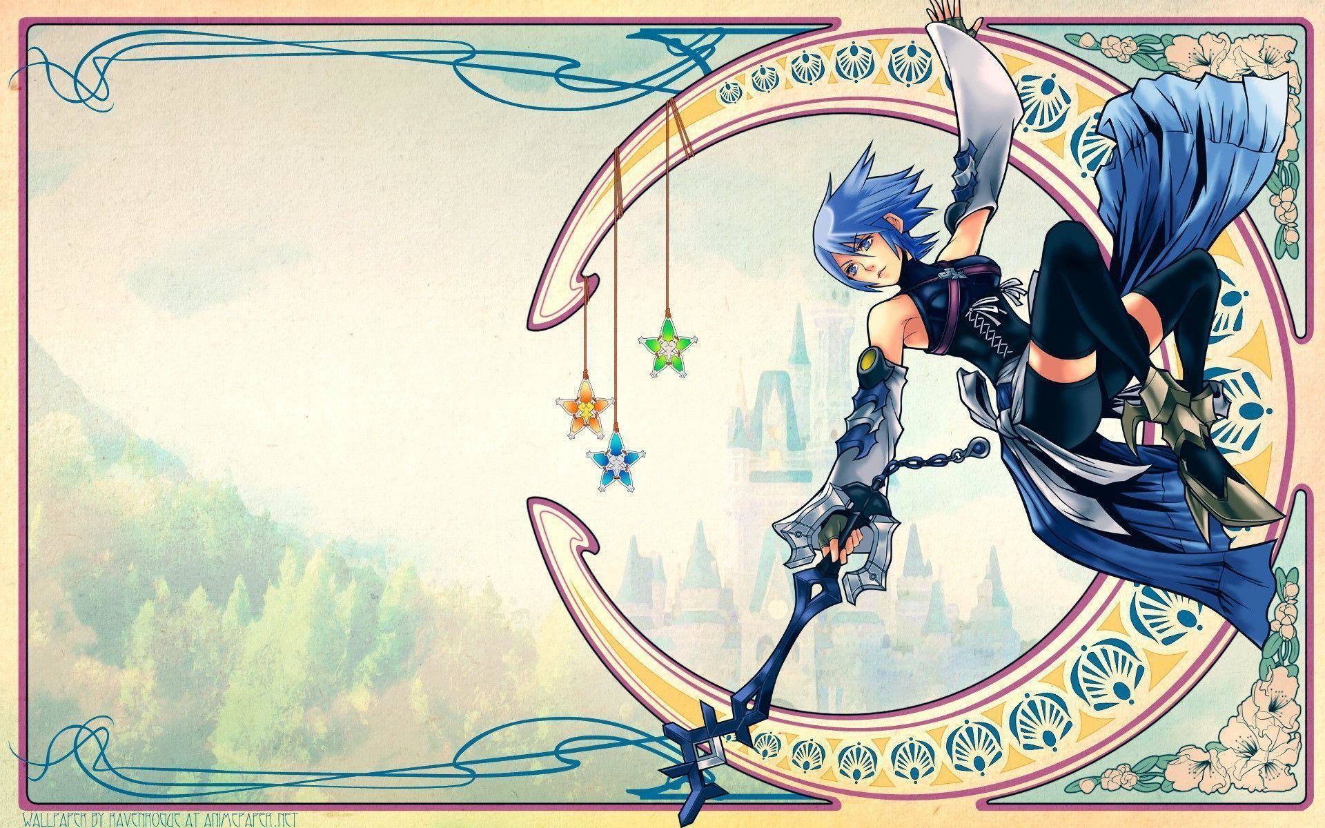 Kingdom Hearts, Aqua, Art Nouveau, Keyblade, Stelle, 16:10 Full HD, sfondo widescreen