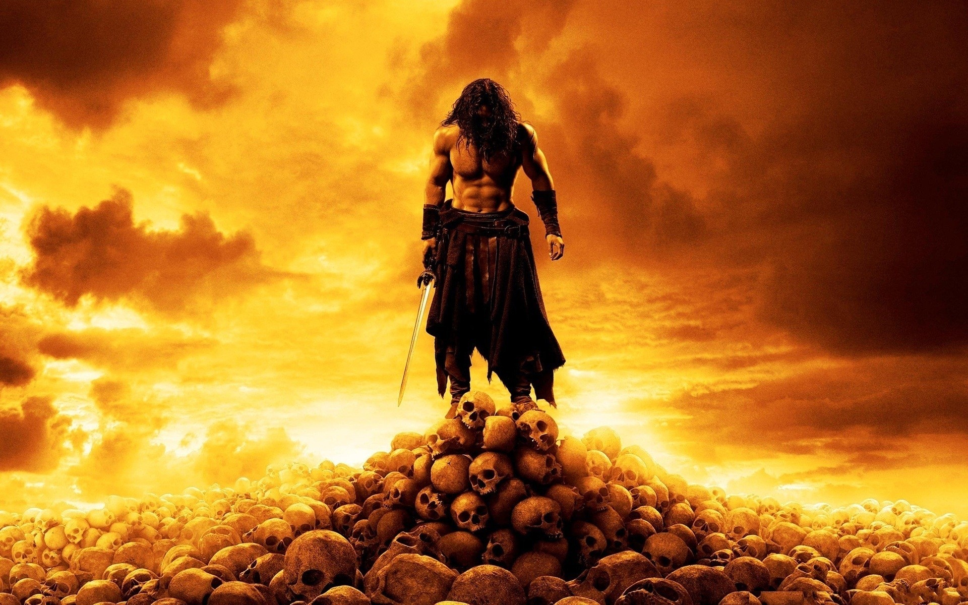 Conan il barbaro, Teschi, Spada, Cielo infuocato, 1920x1200, sfondo MacBook Pro