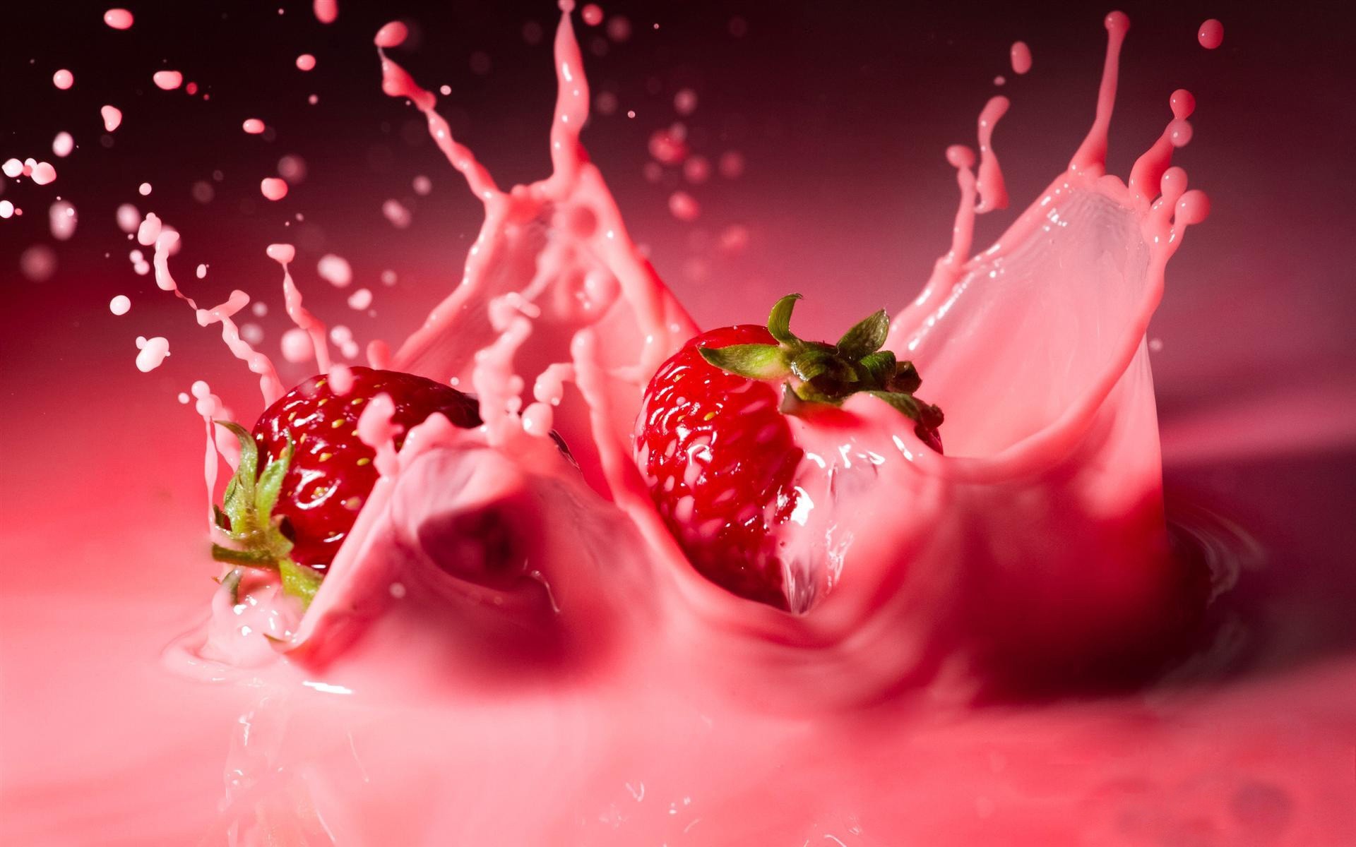 Fragole, Latte, Spruzzi, Rosa, sfondo per il tuo desktop
