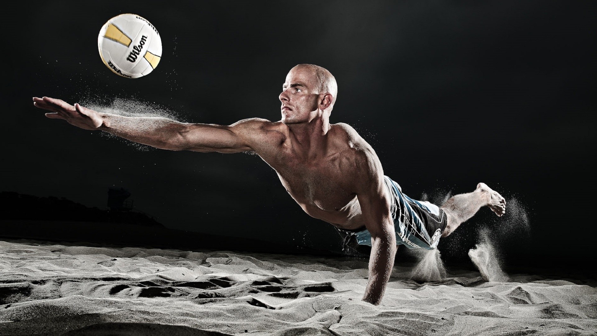 Beach volley, Wilson, Tuffo, Sabbia, Sfondo nero, Full HD, wallpaper desktop