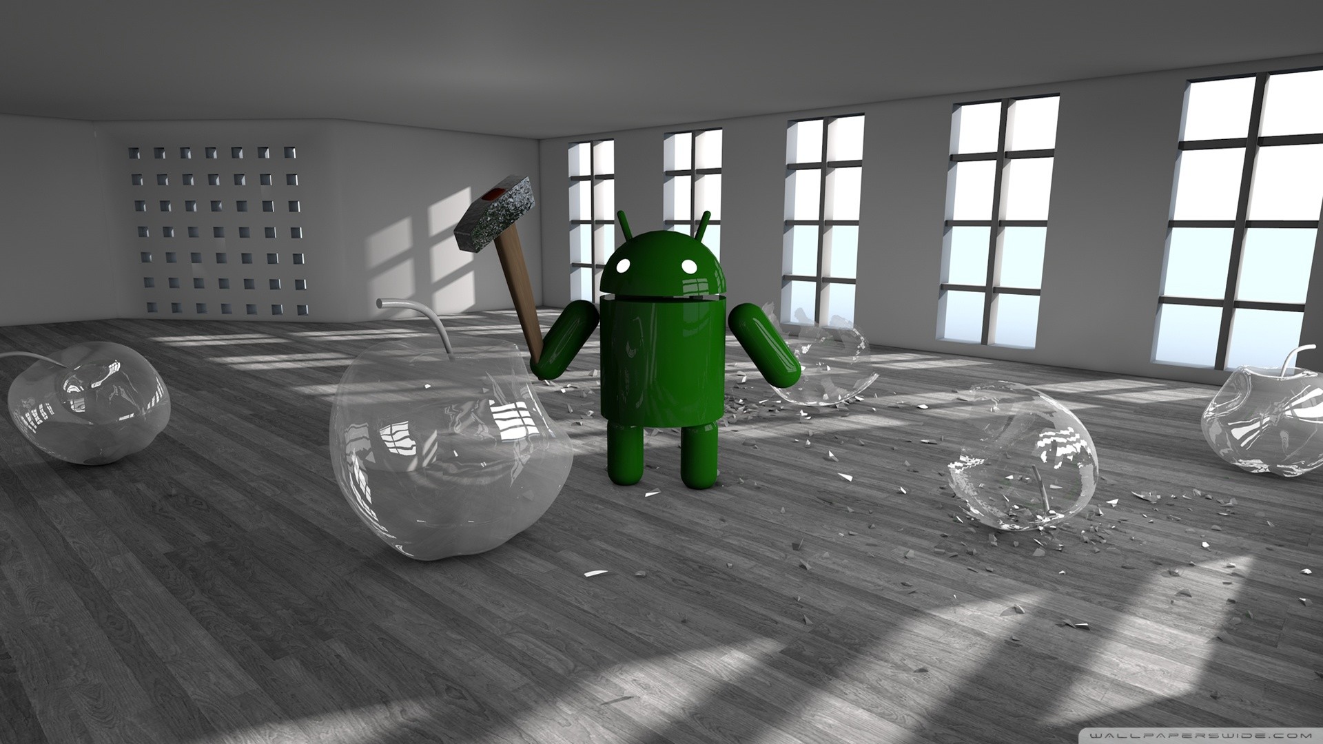 Android, Bugdroid, Martello, Vetro rotto, Full HD 1080p, sfondo desktop