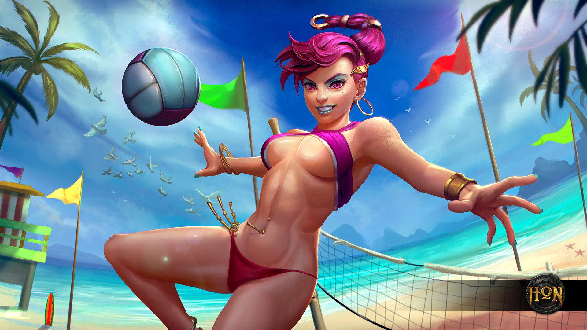 Heroes of Newerth, Beach volley, Spiaggia, Personaggio femminile, Illustrazione, sfondo desktop