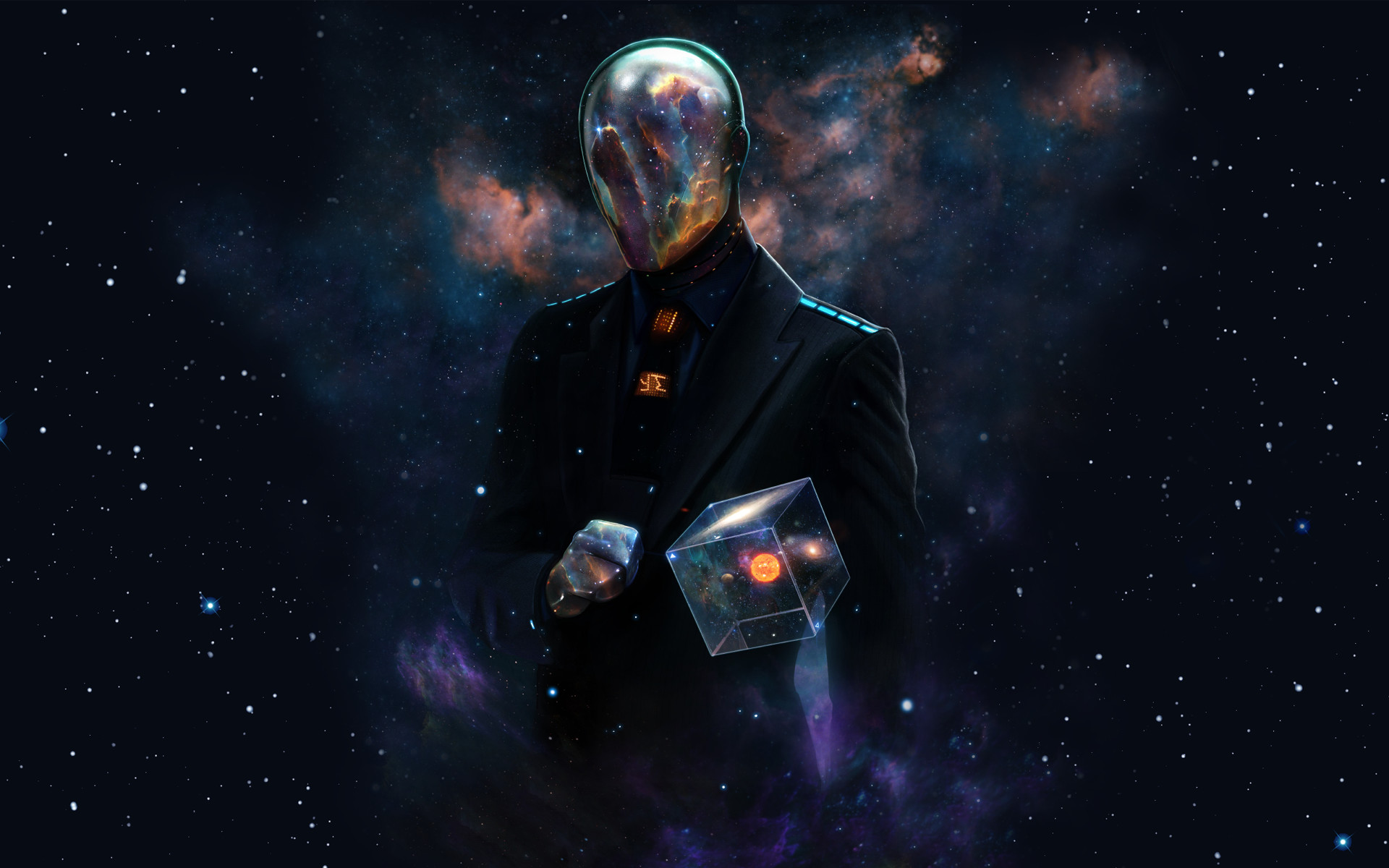 Astronauta surreale, Cubo, Nebulosa, Arte digitale, 16:10 Full HD, sfondo widescreen
