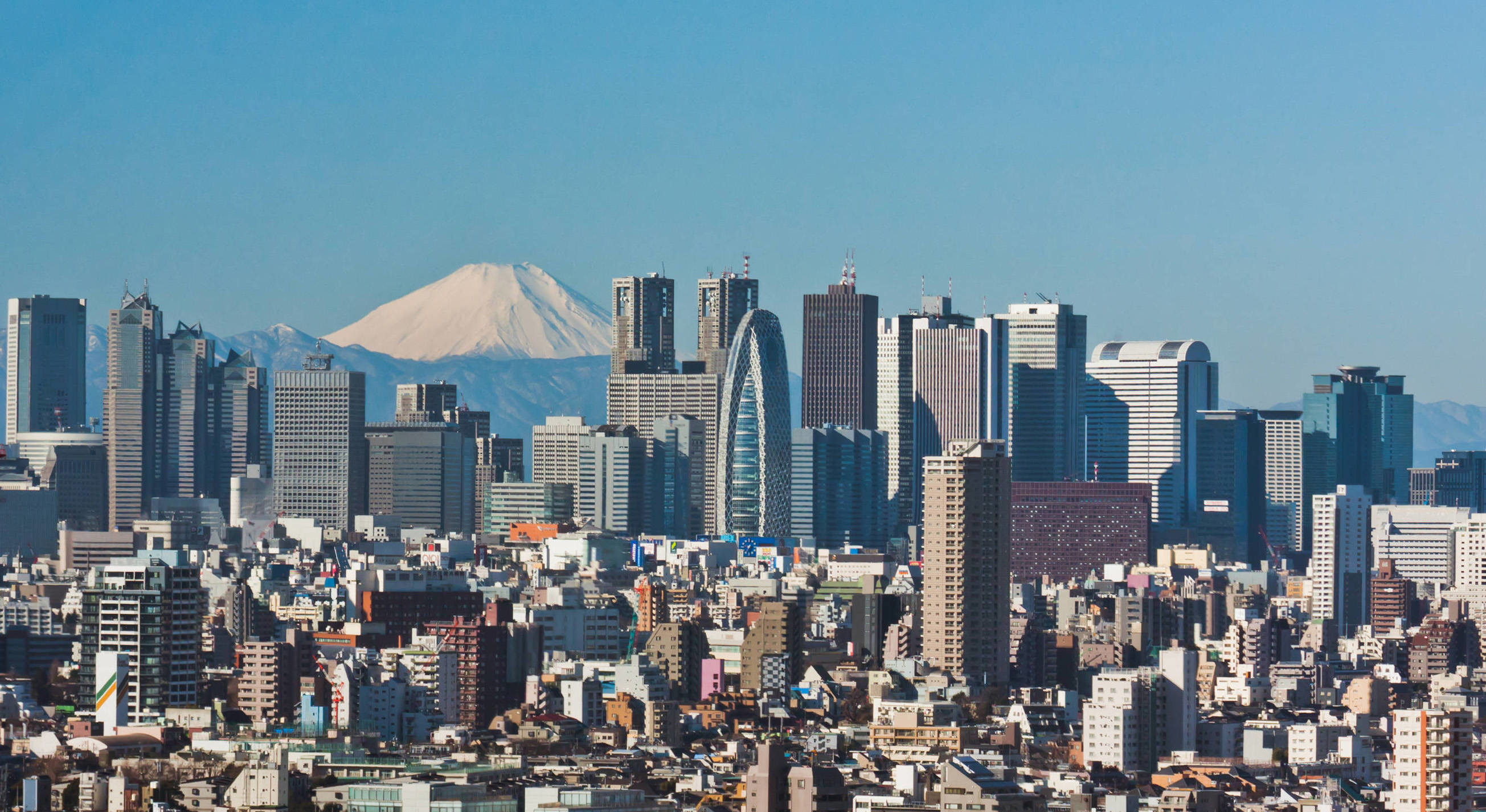 Monte Fuji, Shinjuku, Tokyo, Skyline, Cielo azzurro, 2K, sfondo per PC e portatile
