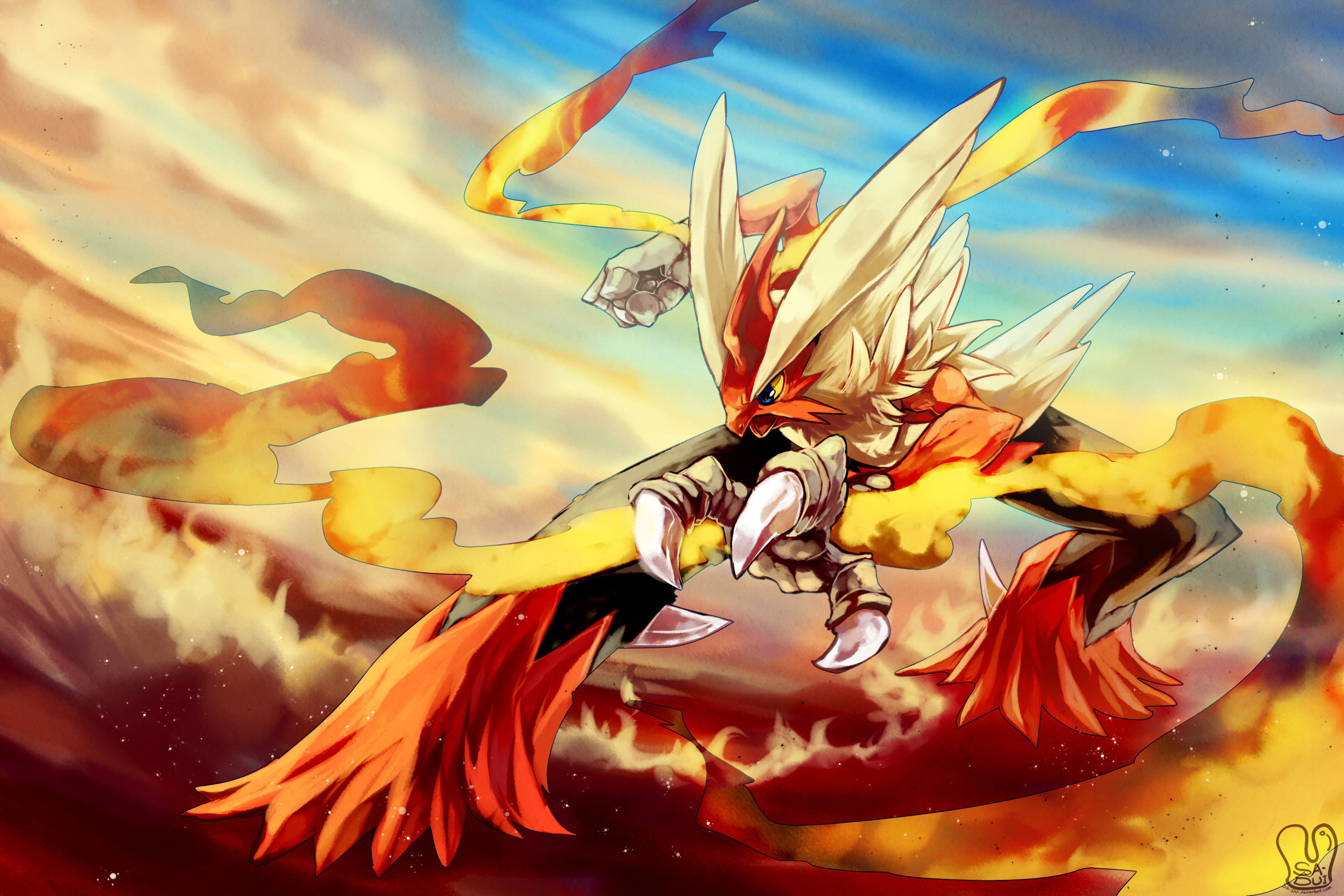 Blaziken, Pokémon, Fuoco, Arte digitale, 2K, sfondo per PC