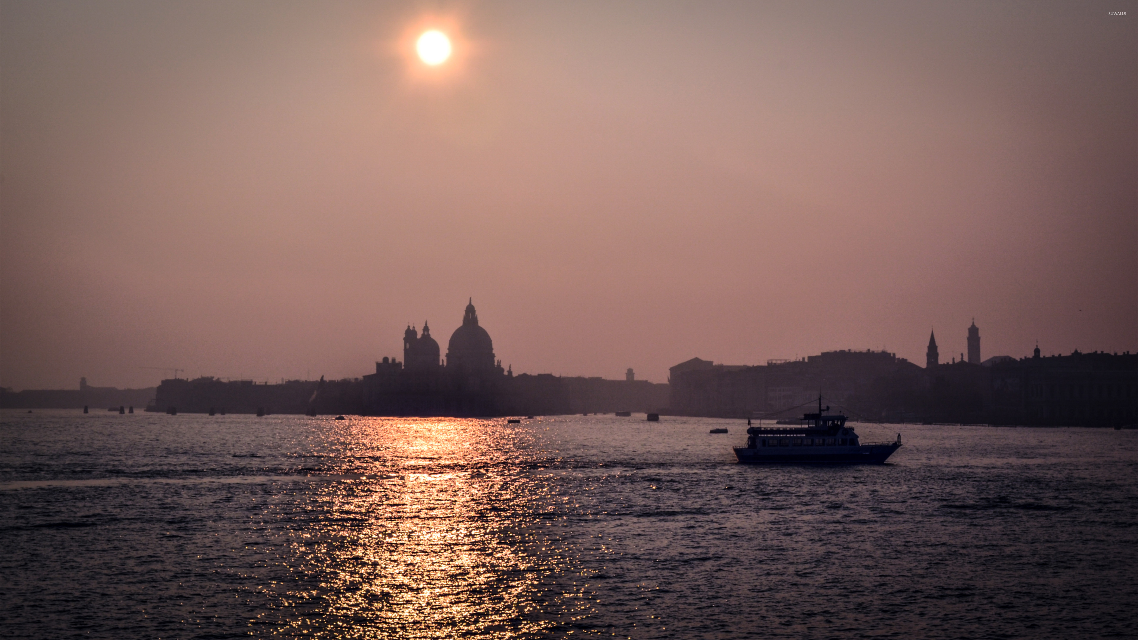 Santa Maria della Salute, Venezia, Laguna, Silhouette, Nebbia, 16:9 4K, sfondo widescreen