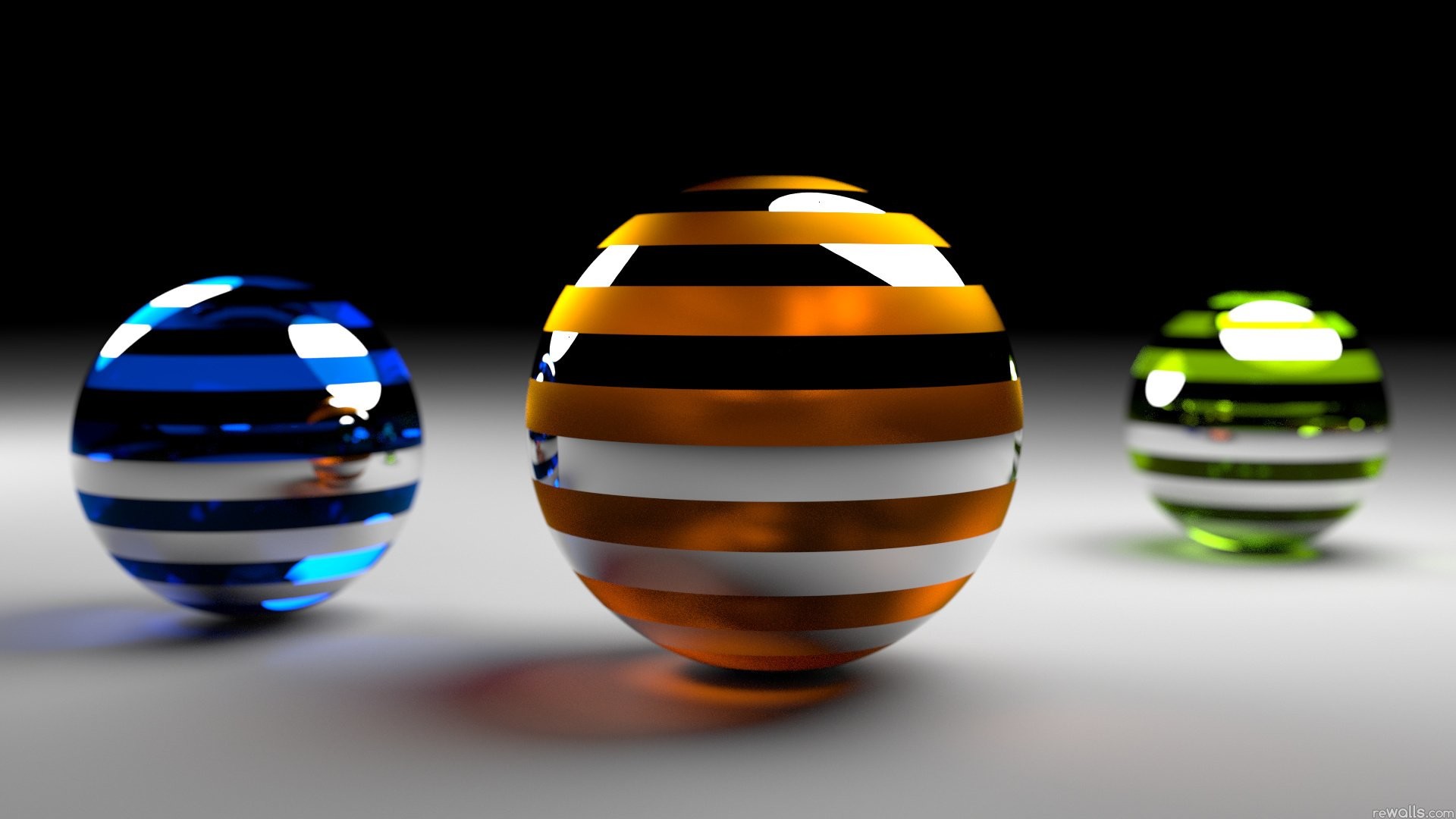 Sfere a righe, Arancione, Blu, Rendering 3D, Full HD, sfondo per PC e portatile