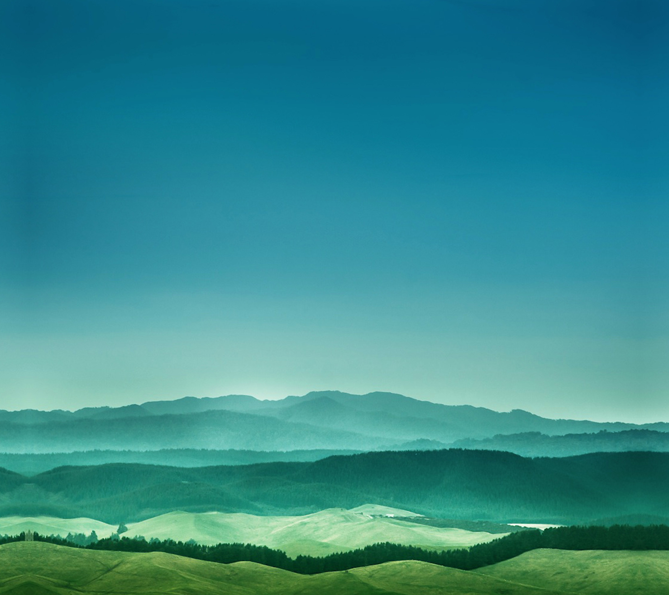 Colline, Nebbia, Toni verde acqua, Paesaggio, sfondo per iPad e tablet