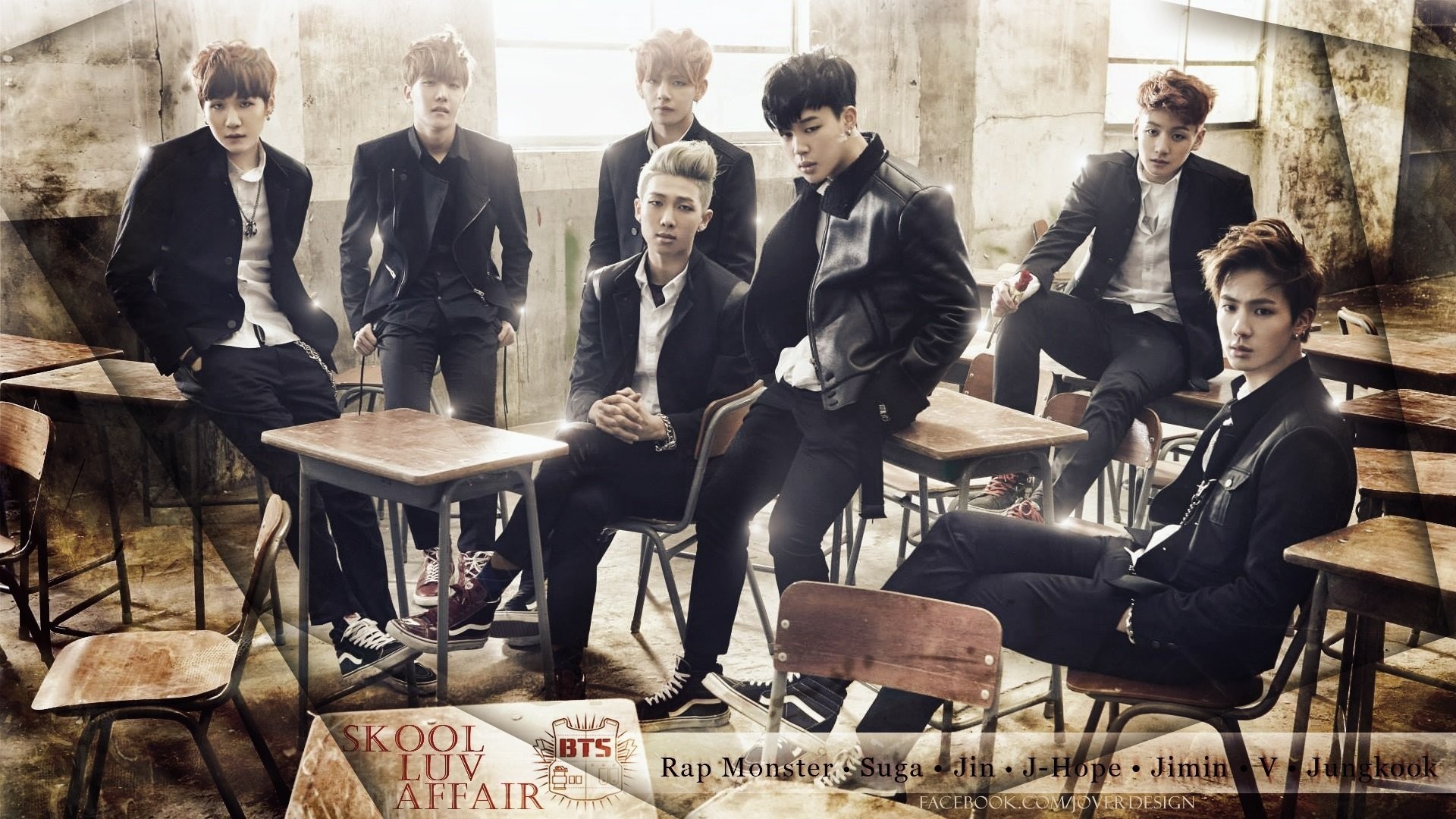 BTS, Skool Luv Affair, Aula, Gruppo, Seppia, 1920x1080, sfondo per PC