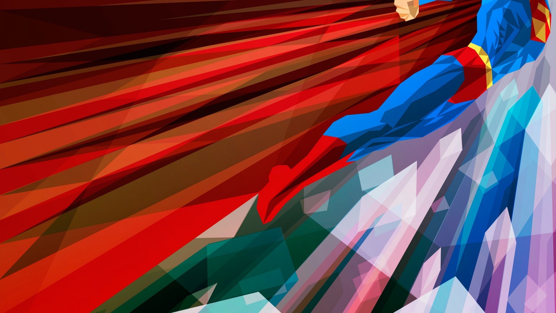 Superman, Low poly, Volo, Astratto, Mantello rosso, Full HD, sfondo per PC