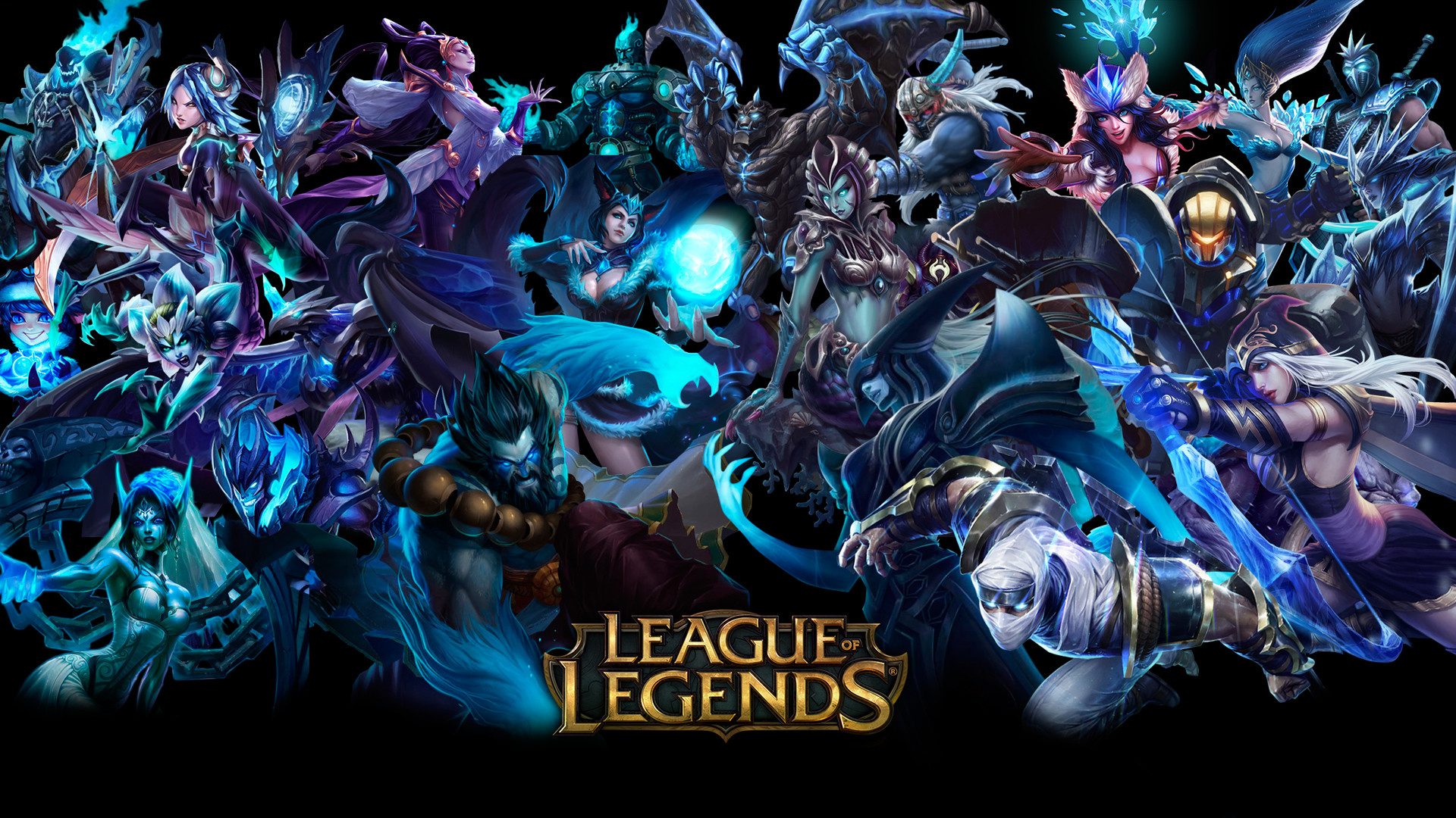 League of Legends, Campioni, Logo, Blu, Full HD, wallpaper per PC