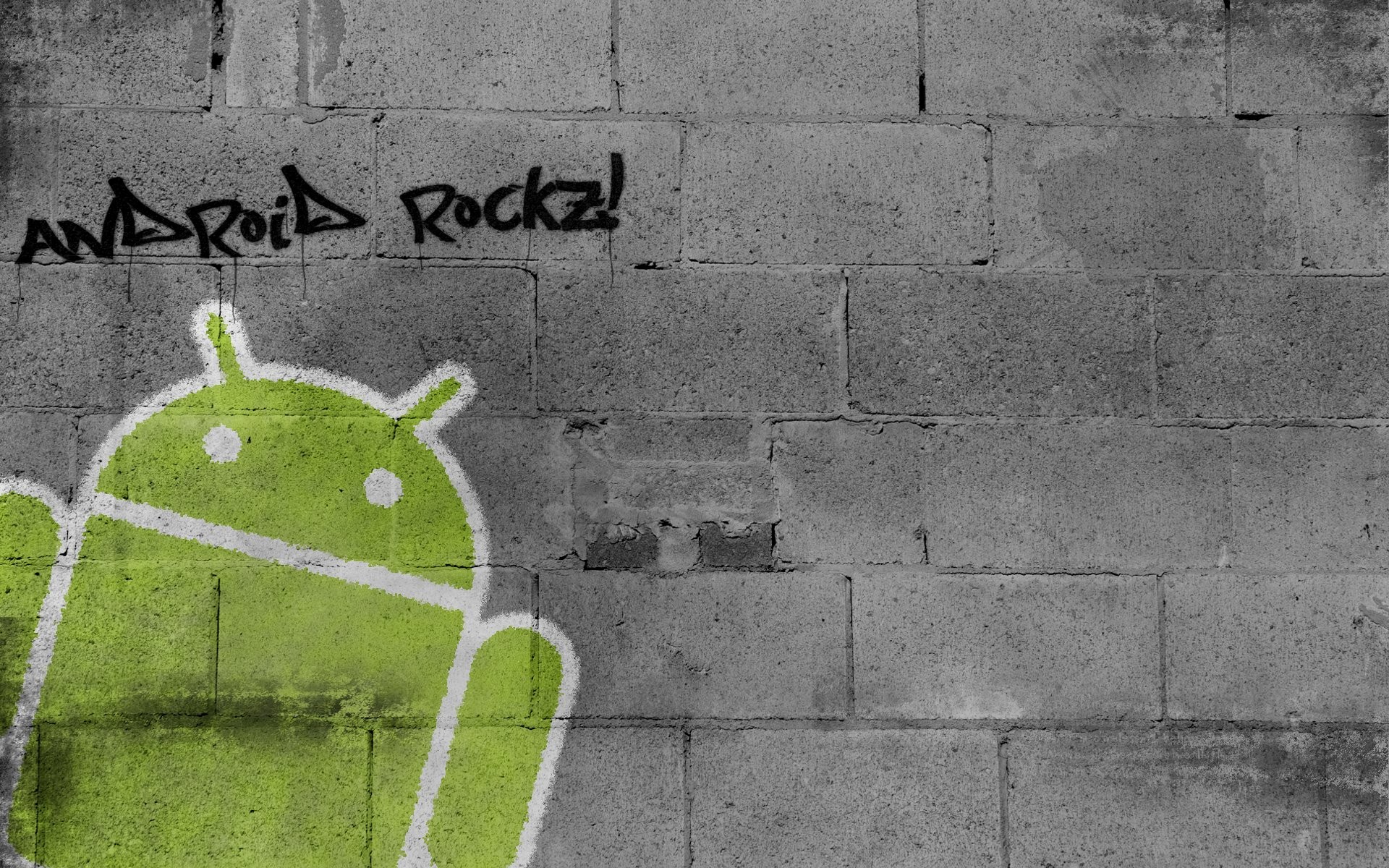 Android, Graffiti, Muro di mattoni, Street art, Full HD, wallpaper per portatile