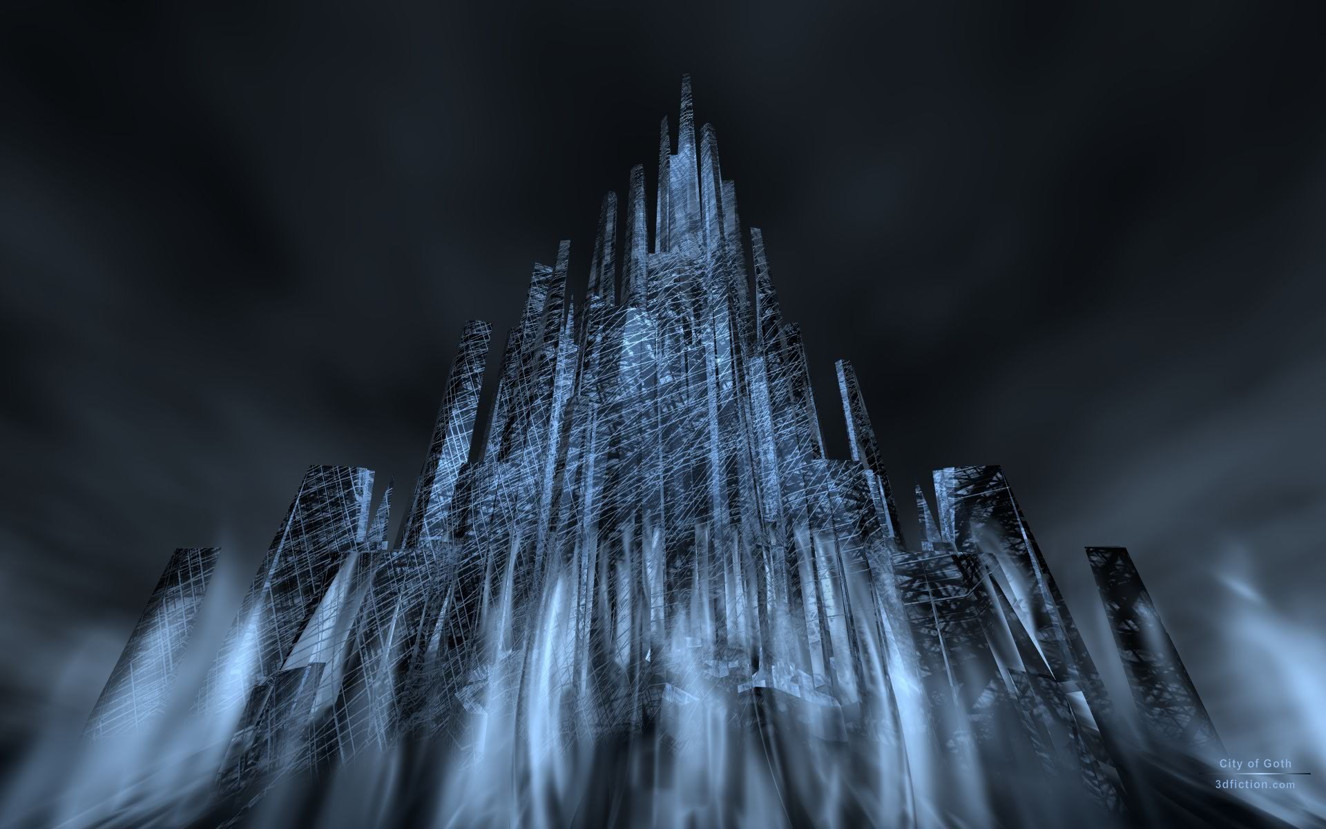 Cattedrale gotica, Guglie, Blu, Arte digitale, 1920x1200, immagine di sfondo