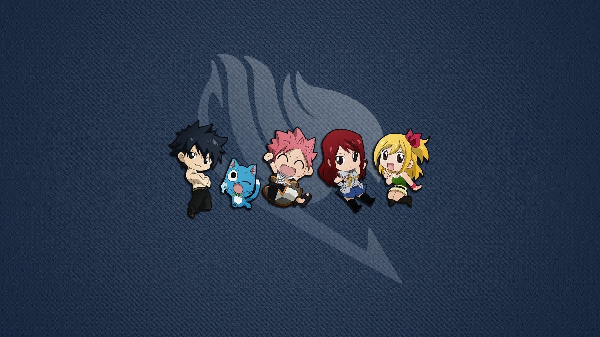 Fairy Tail, Chibi, Simbolo di Fairy Tail, Happy, Blu scuro, Full HD 1080p, sfondo desktop
