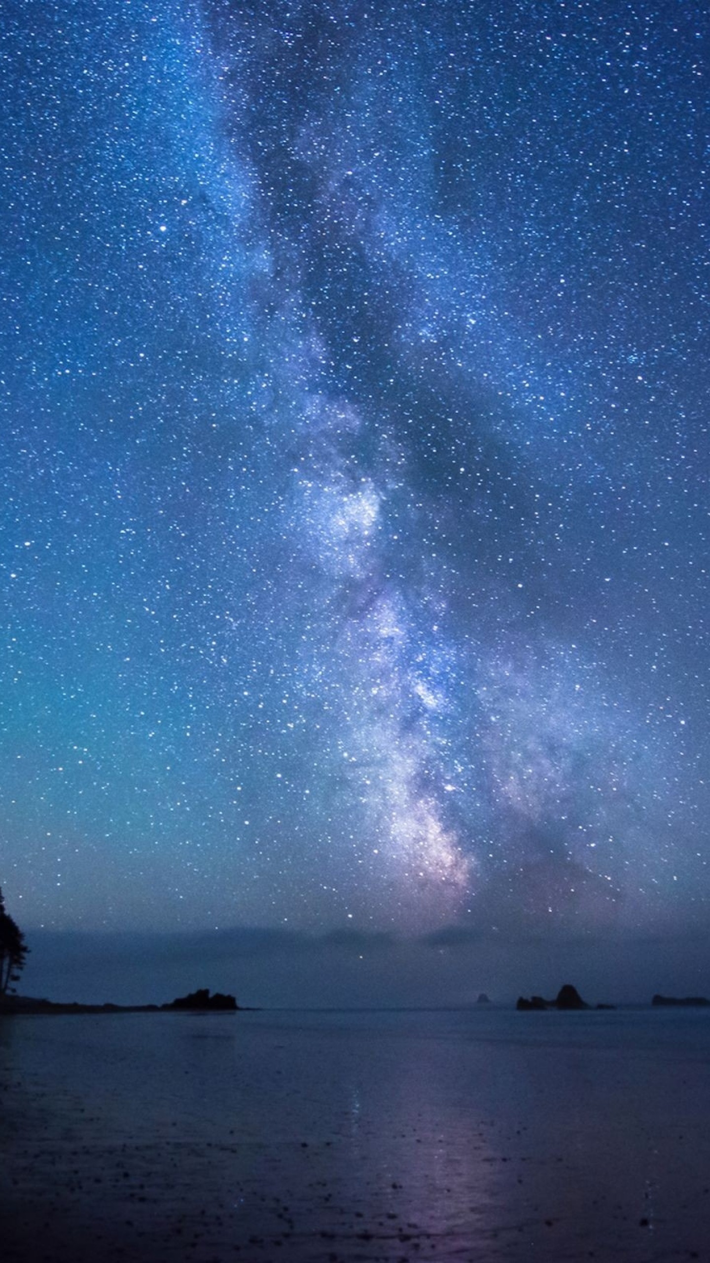 Via Lattea, Cielo stellato, Notte, Mare, QHD+, wallpaper per smartphone