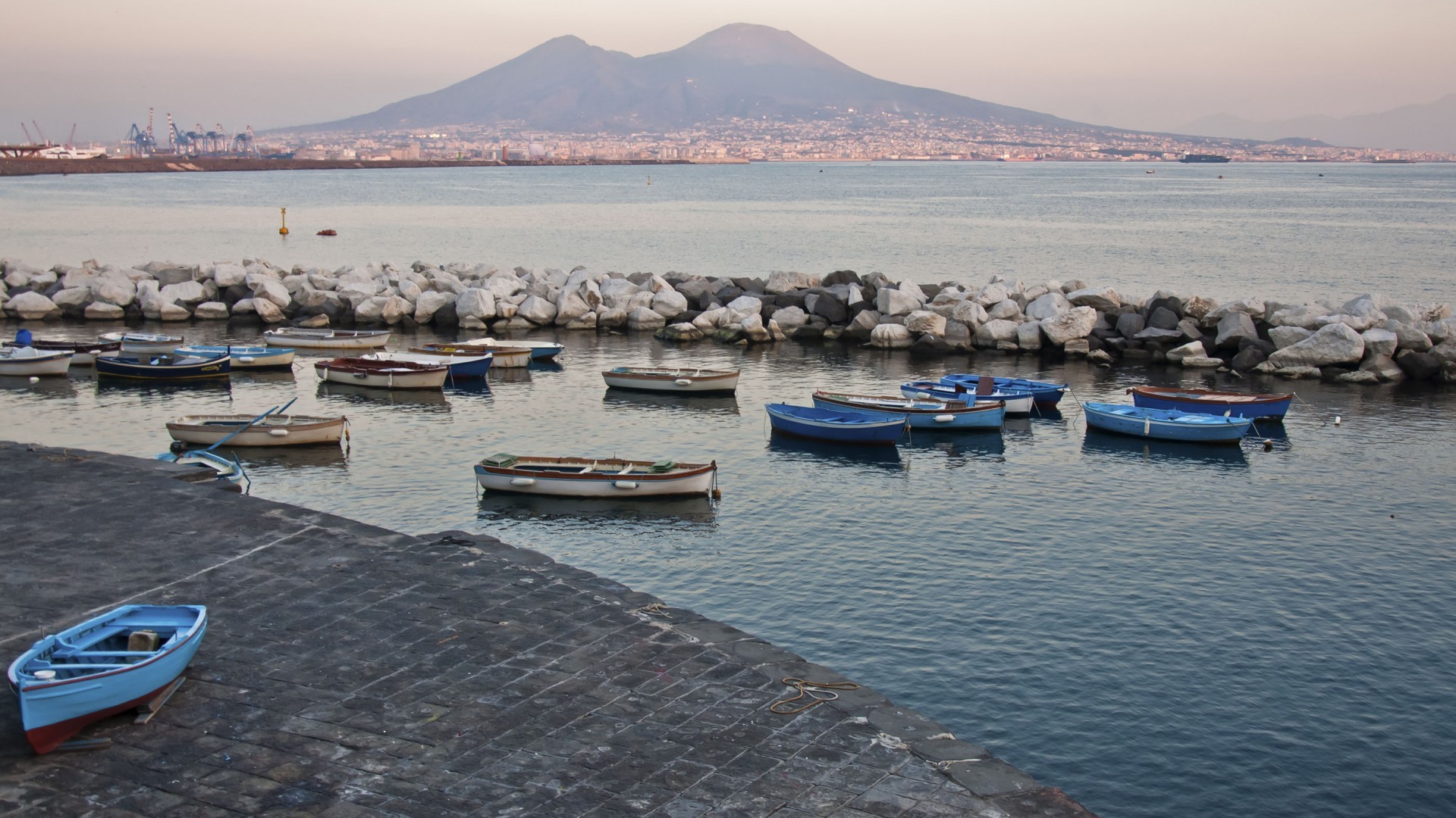 Vesuvio, Napoli, Barche, Golfo di Napoli, Scogli, Full HD, wallpaper desktop