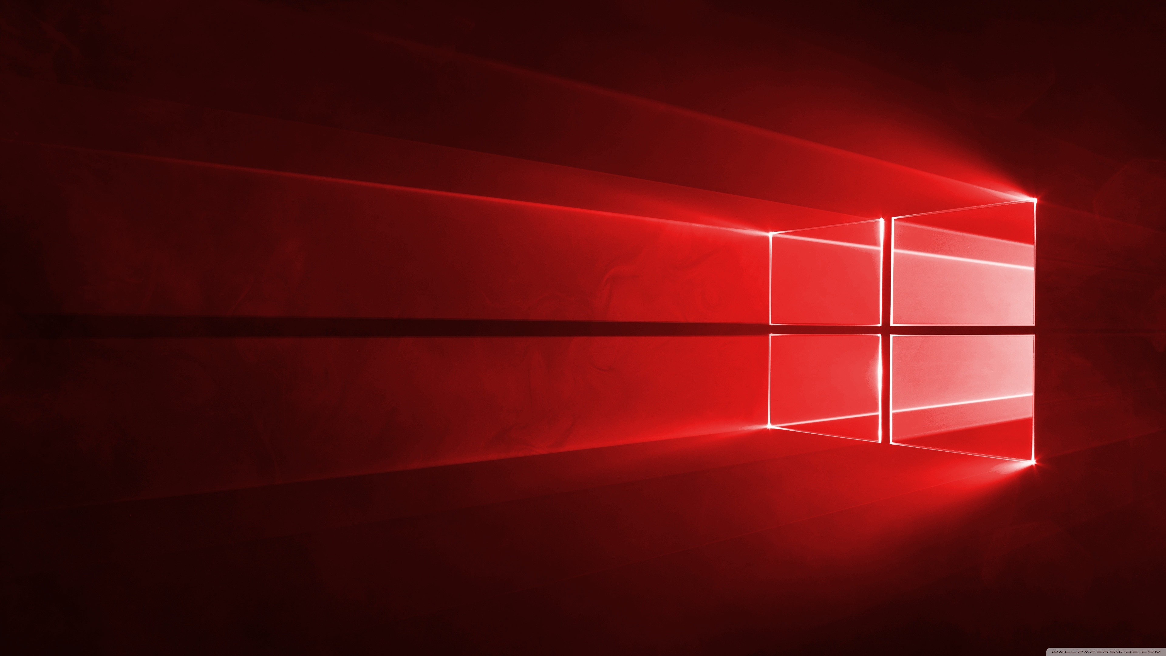Windows 10, Logo Windows, Rosso, Raggi di luce, 3840x2160, sfondo per PC