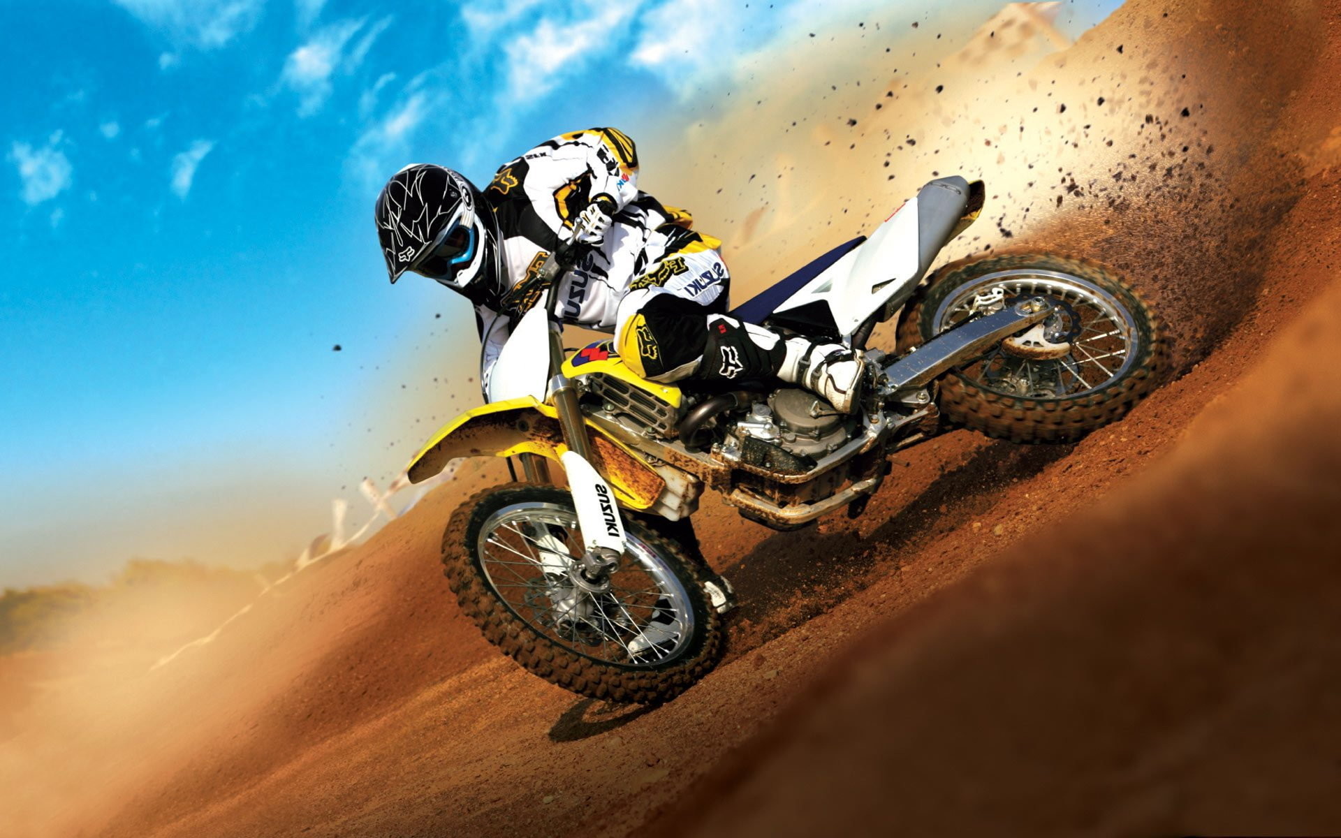 Suzuki, Motocross, Terra, Cielo blu, Full HD, sfondo per PC