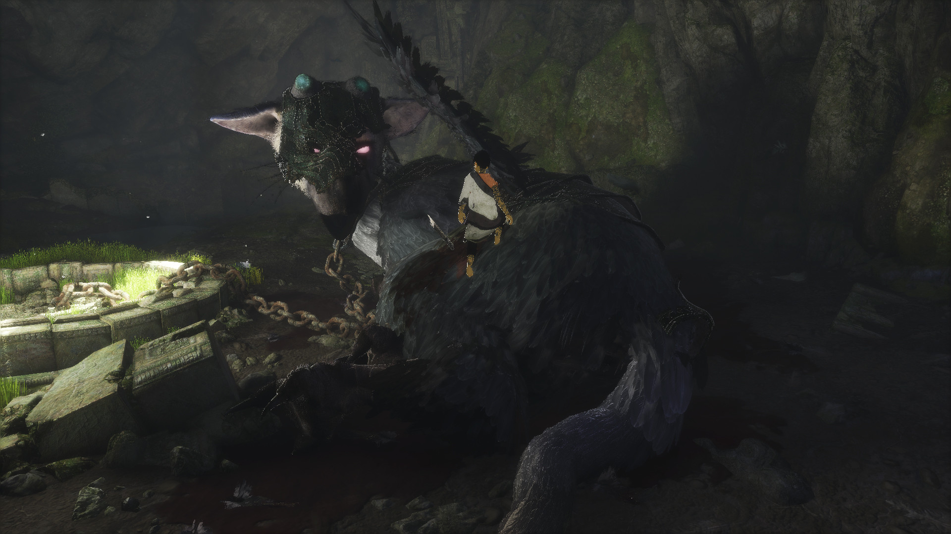 Trico, The Last Guardian, Ragazzo, Occhi rossi, Sfondo scuro, 16:9 Full HD, wallpaper widescreen