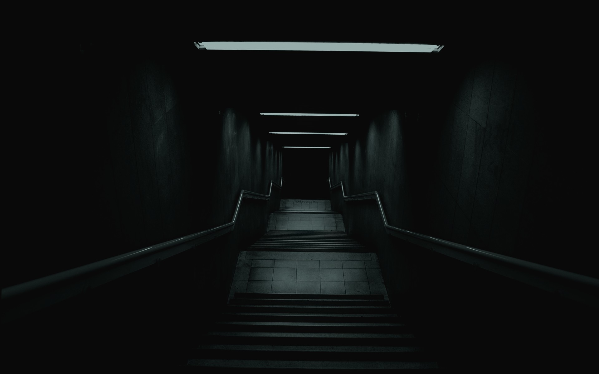 Corridoio, Scale, Neon, Atmosfera cupa, 1920x1200, sfondo per PC
