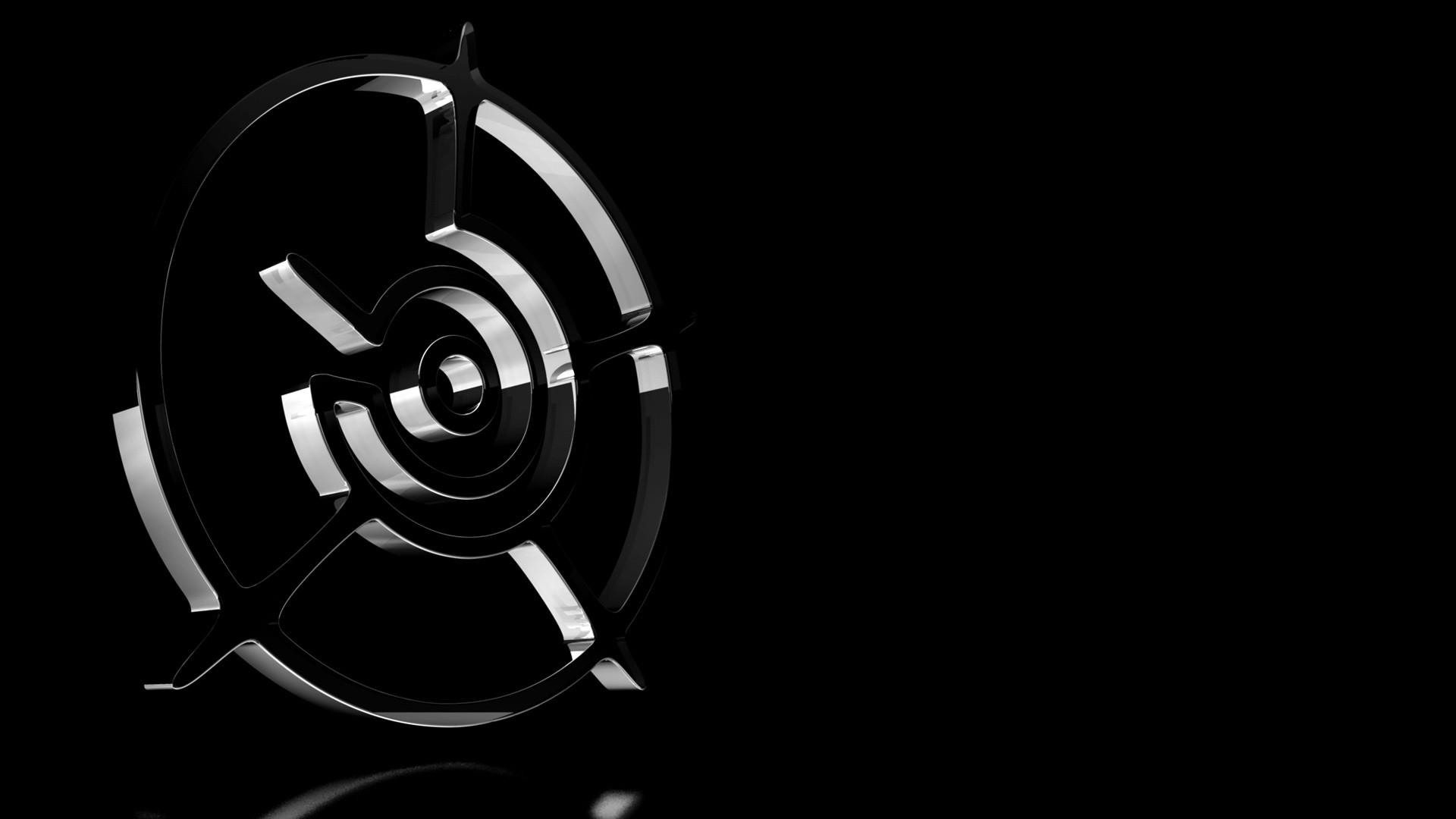 Simbolo metallico, Cerchi, Sfondo nero, 3D, 1920x1080, wallpaper desktop