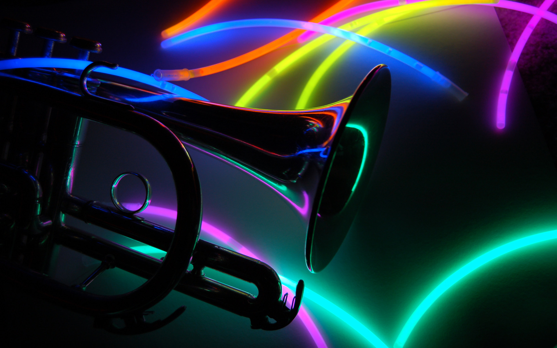 Tromba, Luci al neon, Sfondo nero, Full HD, wallpaper per computer