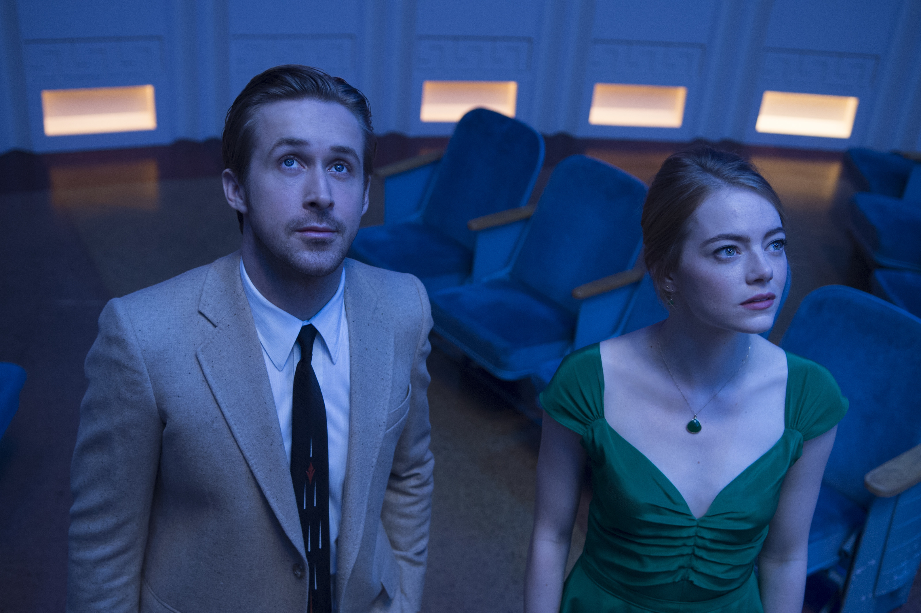 Ryan Gosling, Emma Stone, La La Land, Cinema, Abito verde, 2K, sfondo per PC