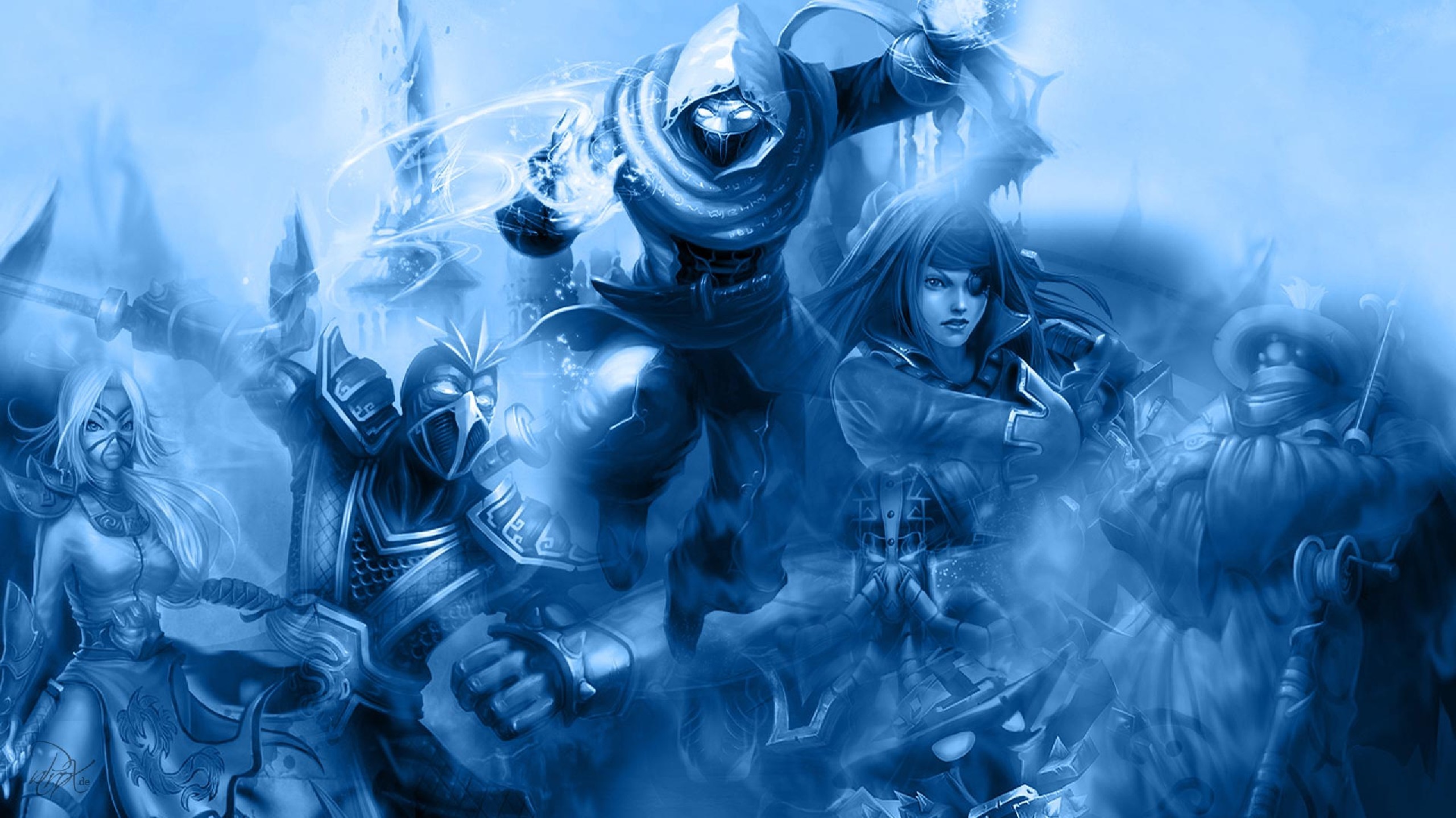 League of Legends, Campioni, Blu, Monocromatico, 2K, sfondo per PC