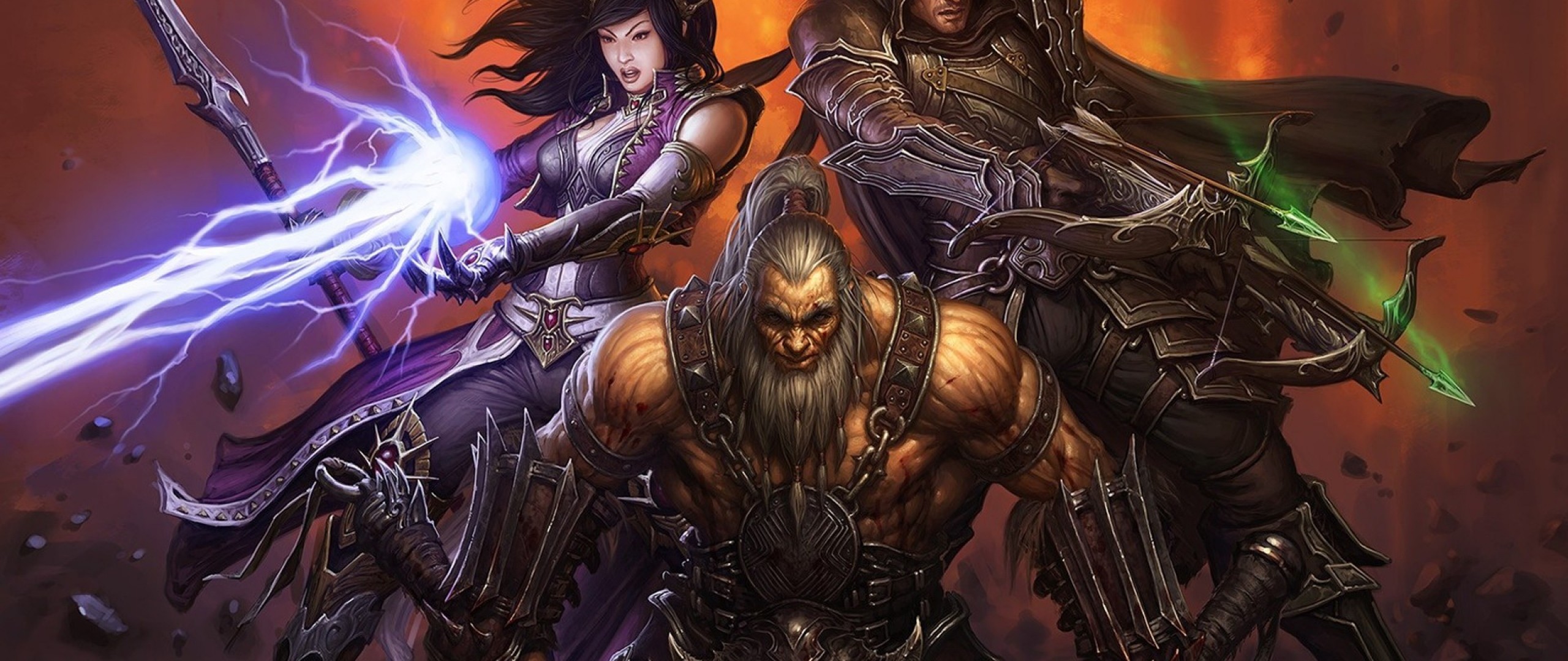 Diablo III, Maga, Barbaro, Fulmine, 2560x1080, sfondo per PC
