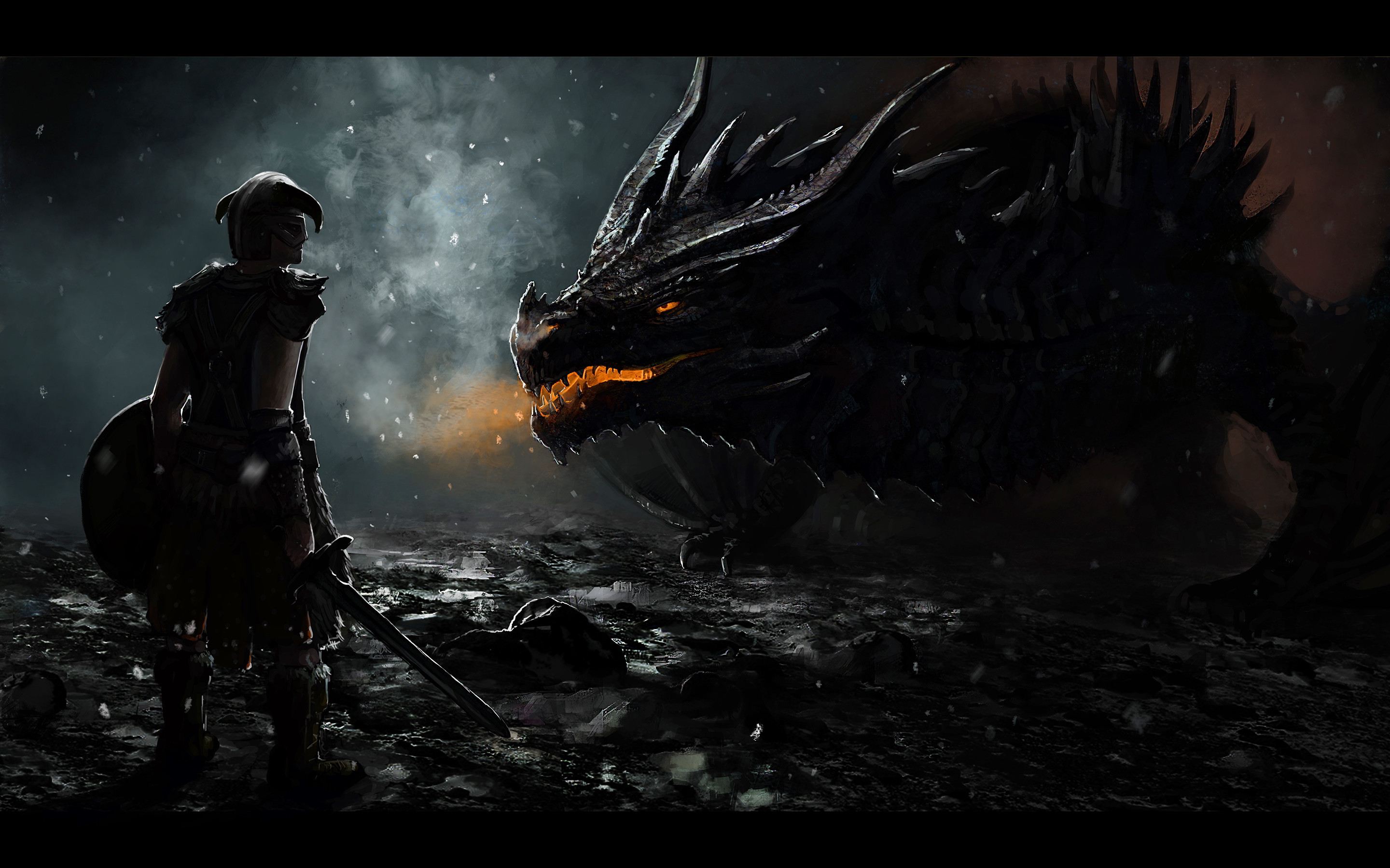 The Elder Scrolls V: Skyrim, Drago, Guerriero, Buio, 2K, sfondo per PC