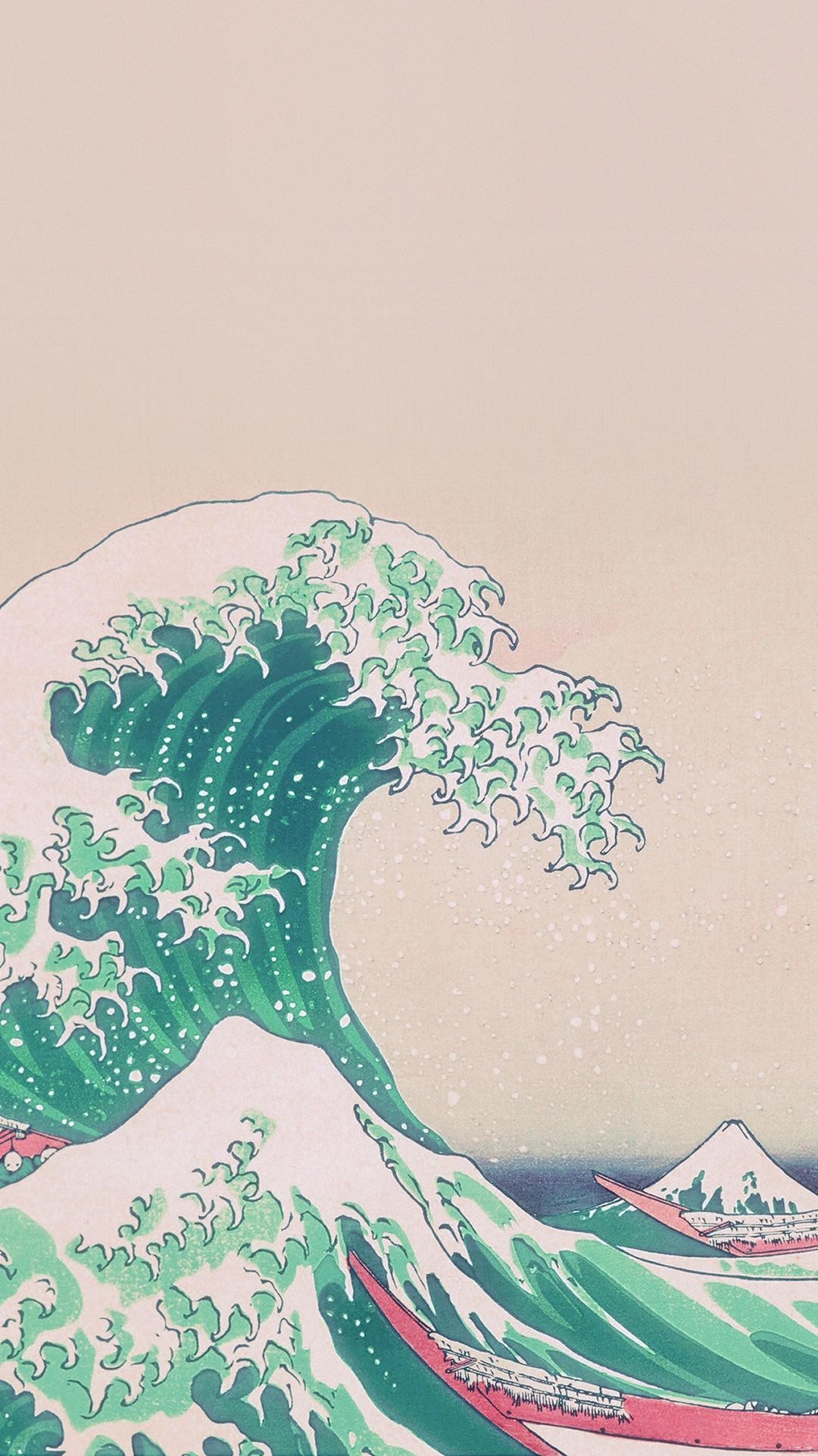 La grande onda di Kanagawa, Hokusai, Ukiyo-e, Onda, Arte giapponese, schermata Home iPhone 4K