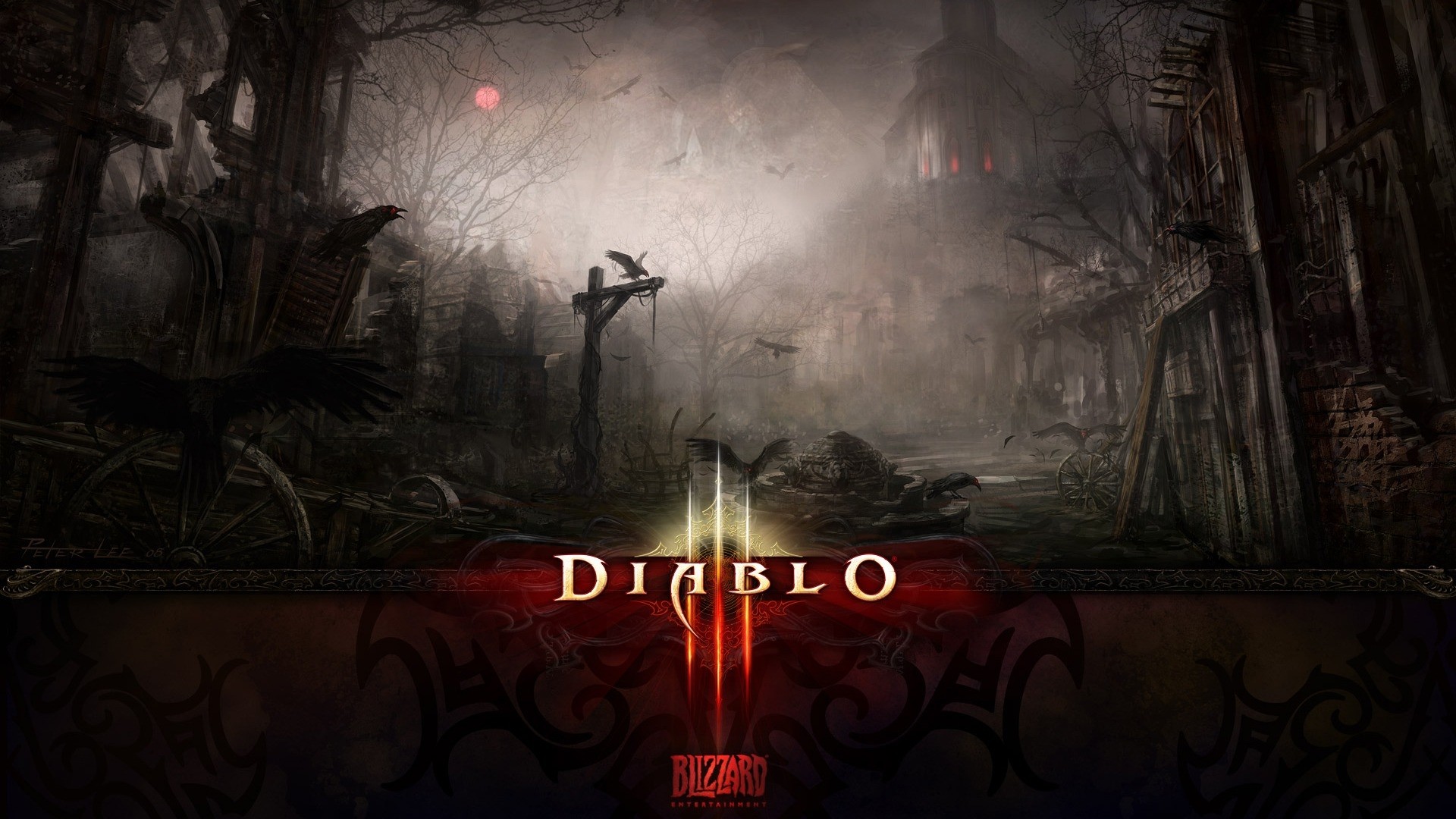 Diablo III, Logo, Foresta oscura, Nebbia, 1920x1080, immagine di sfondo