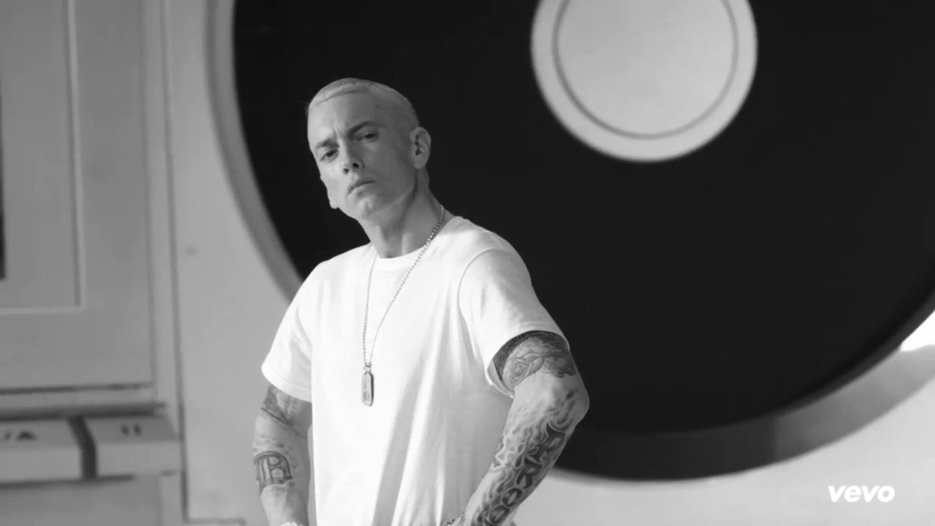 Eminem, Vevo, Maglietta bianca, Bianco e nero, Full HD, sfondo per PC