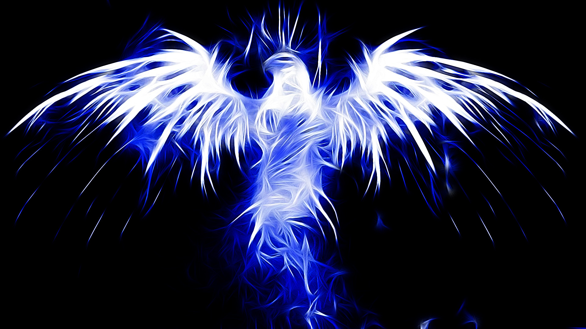 Aquila, Arte frattale, Blu, Sfondo nero, Full HD, wallpaper per PC