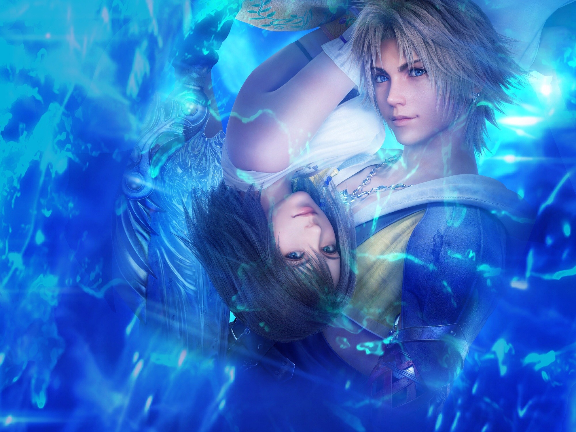 Tidus, Yuna, Final Fantasy X, Acqua, Blu, Full HD, sfondo per iPad e tablet