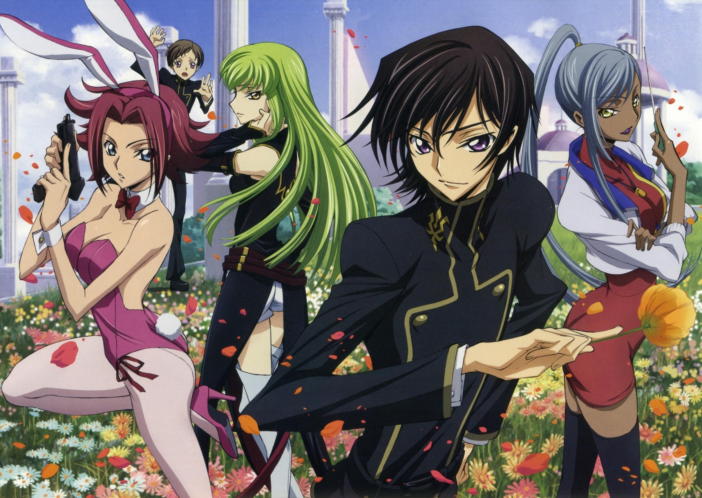 Lelouch Lamperouge, C.C., Kallen Kozuki, Code Geass, Fiori, Full HD, sfondo Windows 11