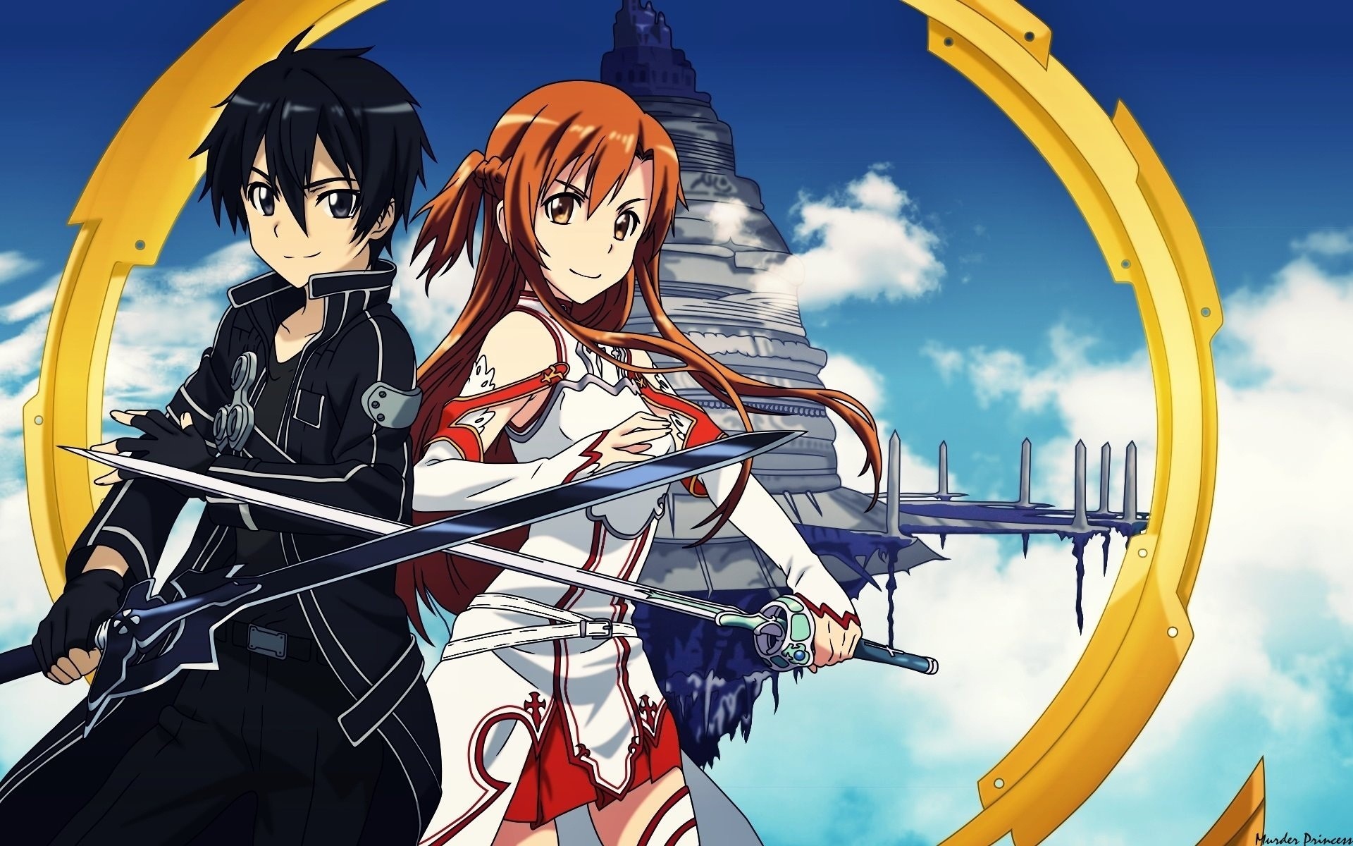 Kirito, Asuna, Sword Art Online, Aincrad, Cielo, 16:10 Full HD, sfondo widescreen