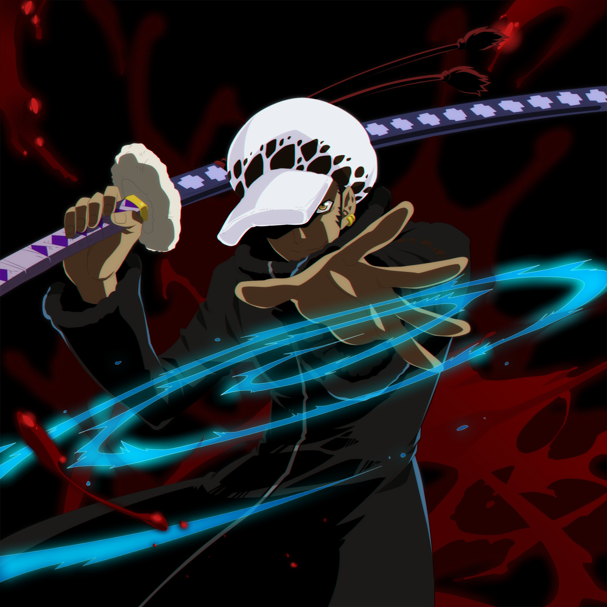 Trafalgar Law, Kikoku, Luce blu, Sfondo scuro, Full HD, schermata di blocco iPad