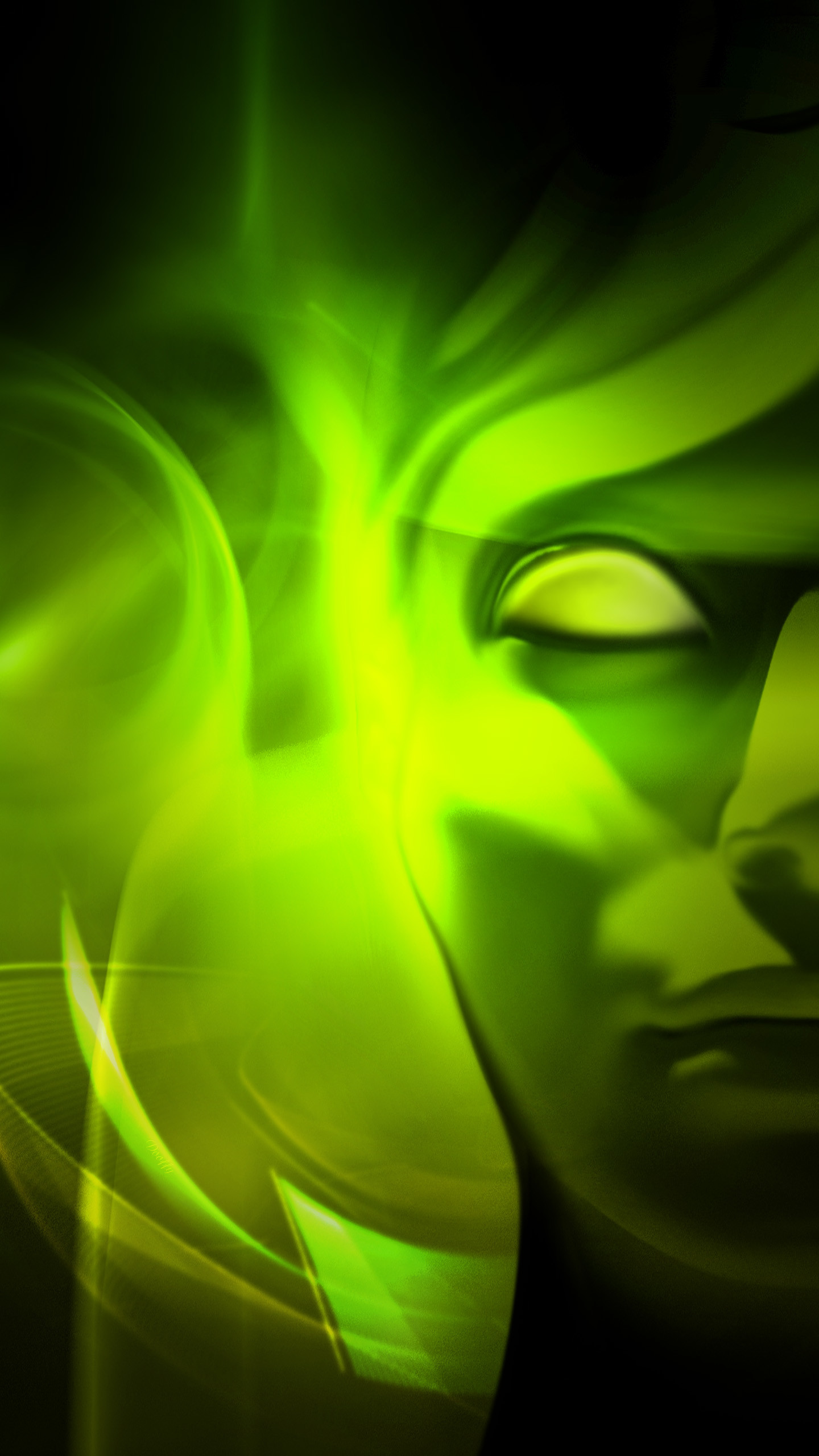Volto, Fumo verde, Arte digitale, Sfondo nero, QHD+, schermata di blocco Samsung S25 Edge
