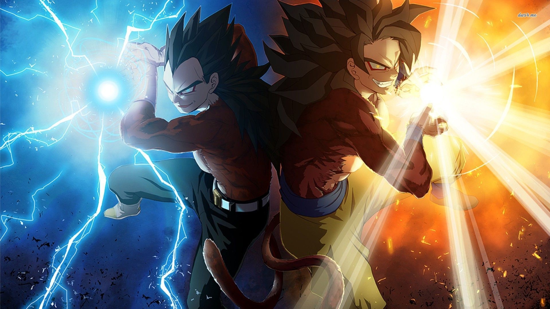 Vegeta, Goku, Dragon Ball GT, Super Saiyan 4, Fulmini, Full HD 1080p, sfondo desktop