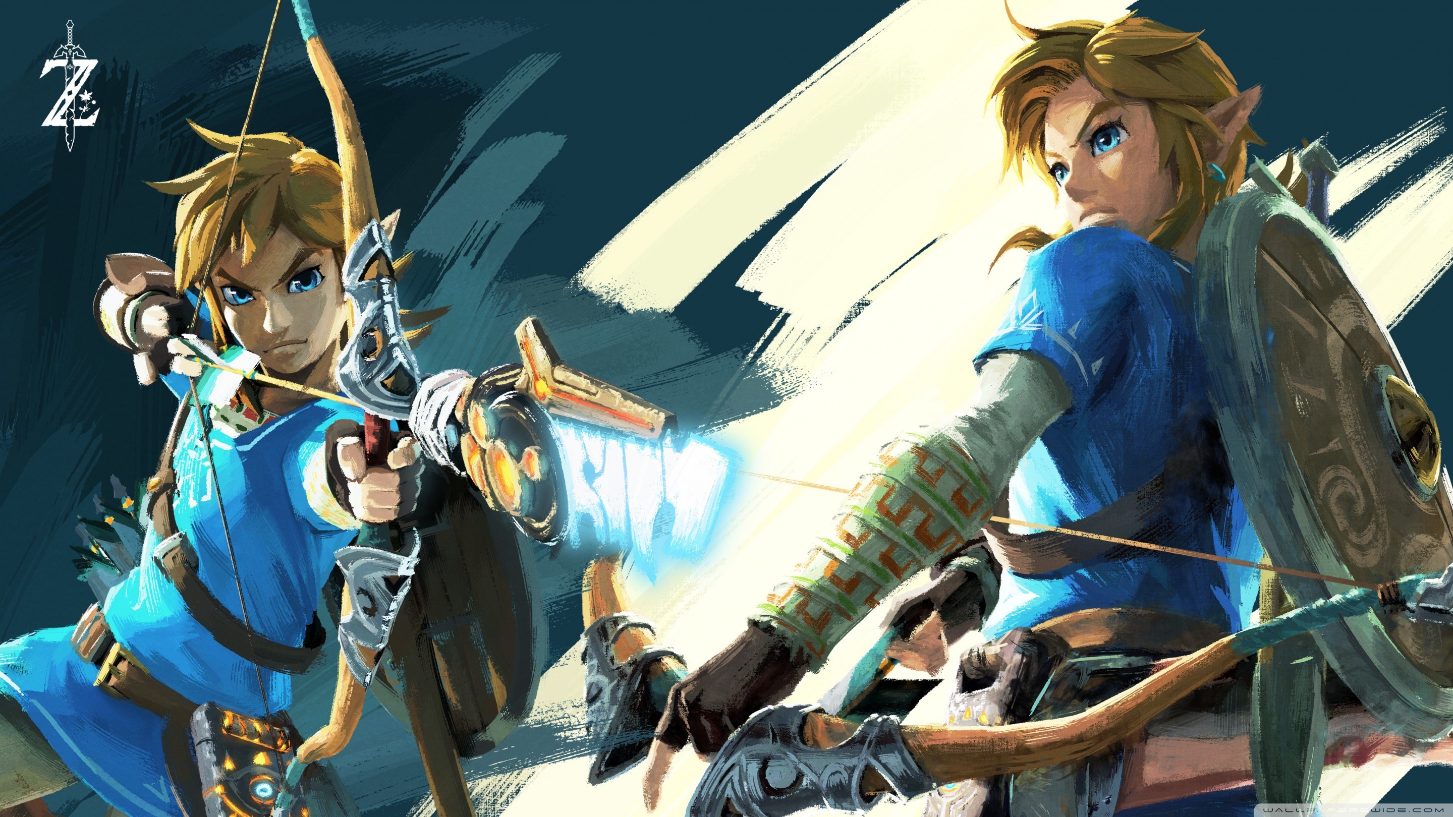 Link, The Legend of Zelda: Breath of the Wild, Arco, Arte digitale, sfondo 16:9 2K