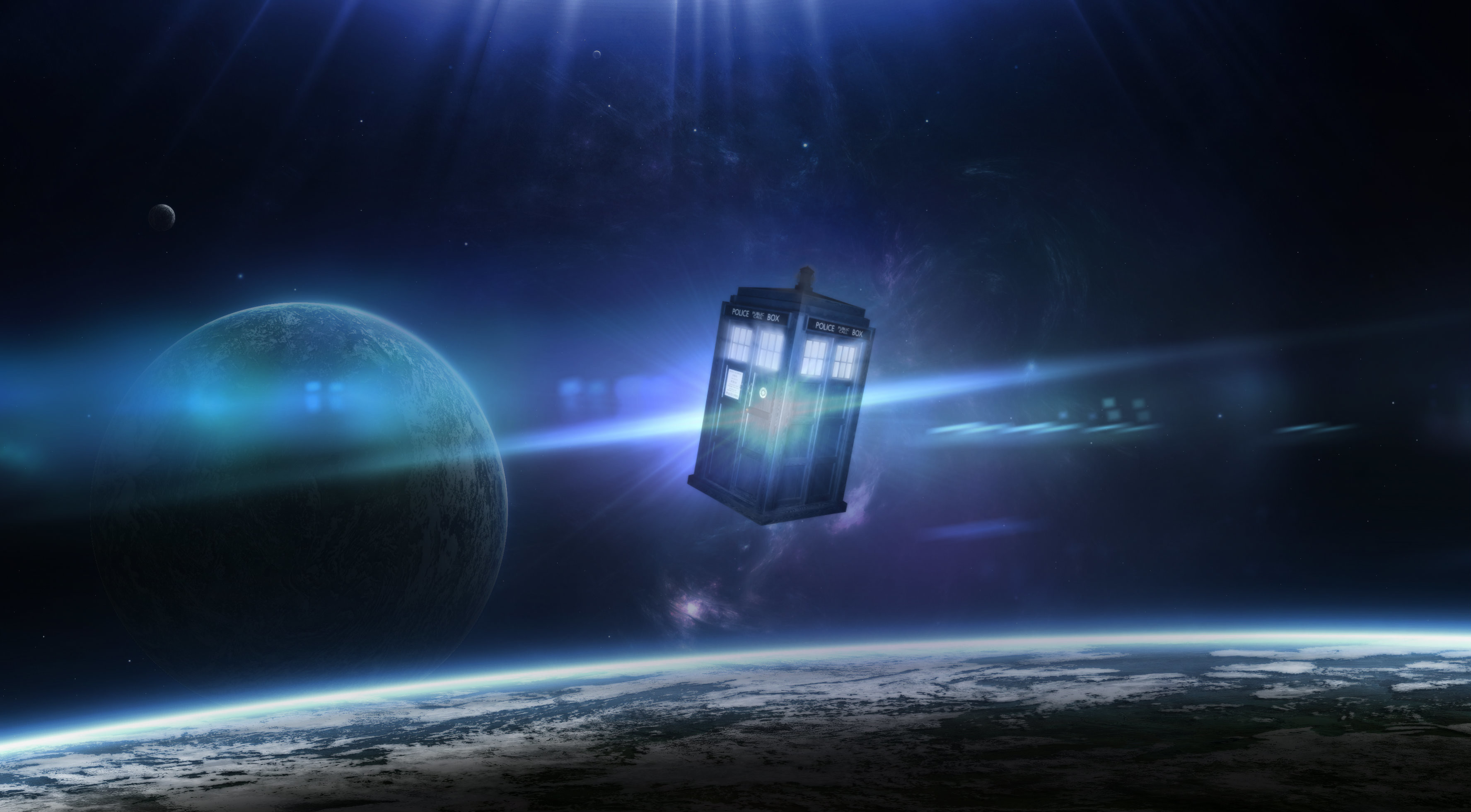 TARDIS, Doctor Who, Pianeta, Spazio, Blu, 2K, sfondo desktop
