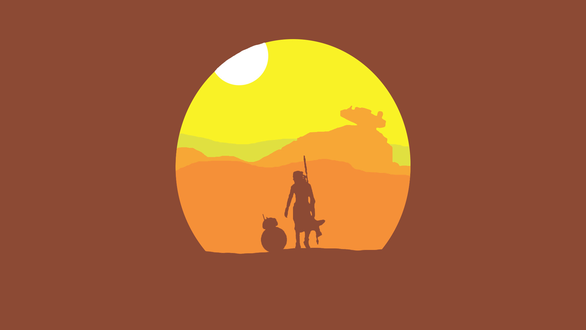 Minimalismo, Star Wars: Il risveglio della Forza, Rey, BB-8, Deserto, sfondo desktop 1920x1080