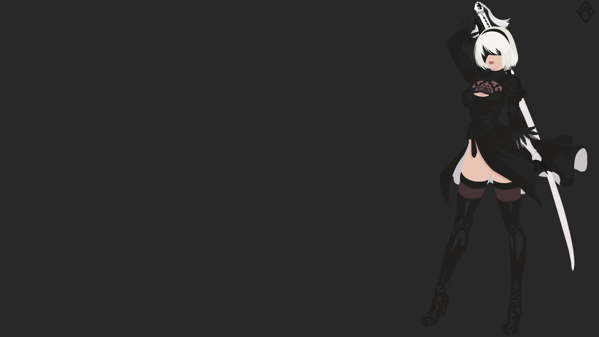 2B, NieR: Automata, Spada, Sfondo scuro, Full HD, wallpaper per portatile