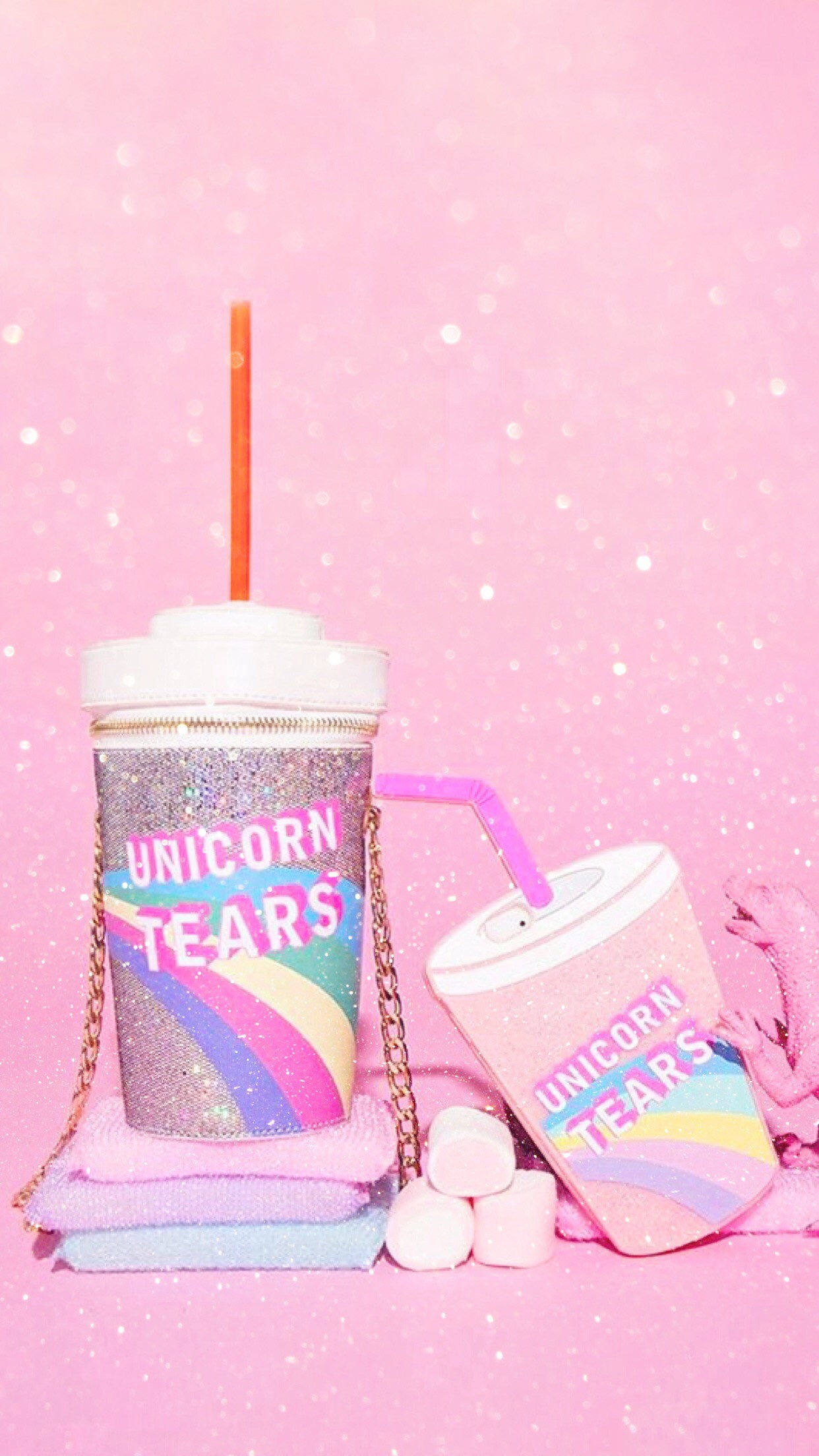 Unicorn Tears, Bicchiere glitter, Kawaii, Sfondo rosa, 1242x2208, schermata di blocco iPhone