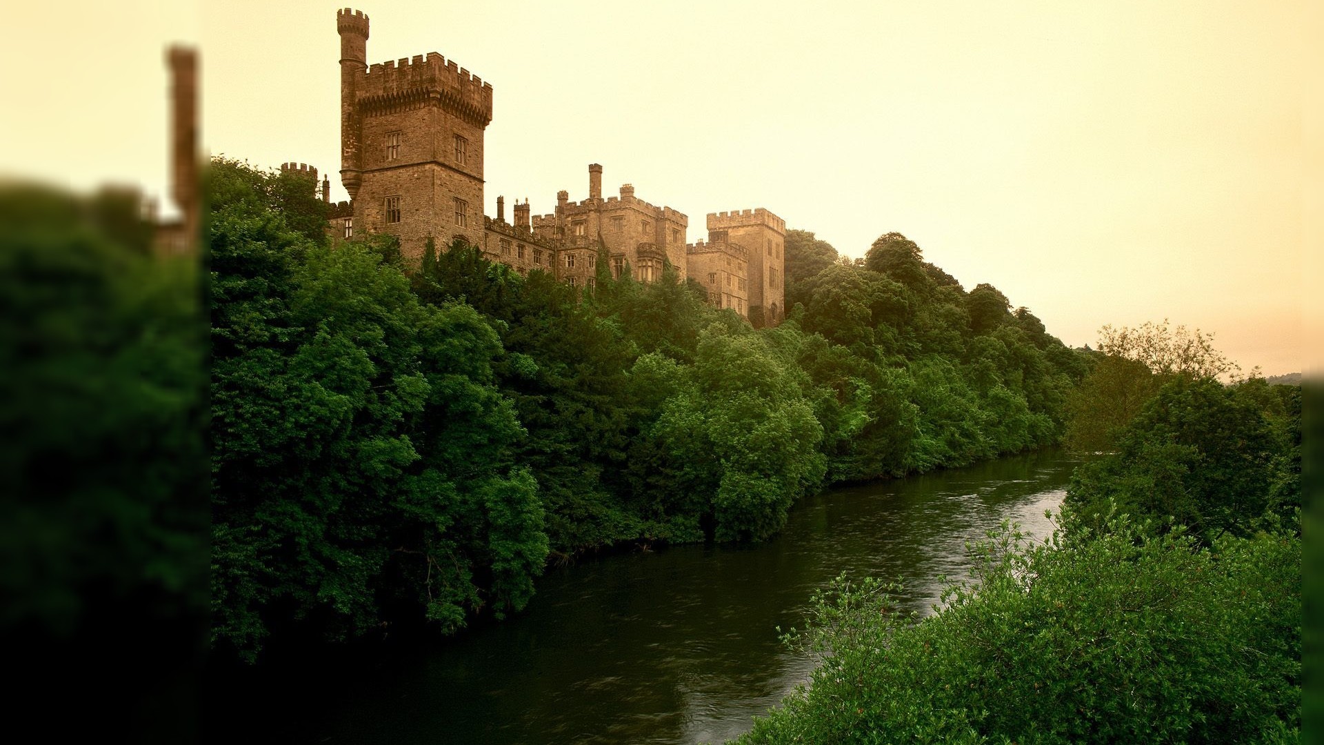 Castello di Lismore, Irlanda, Fiume, Tramonto, 16:9 Full HD, sfondo widescreen